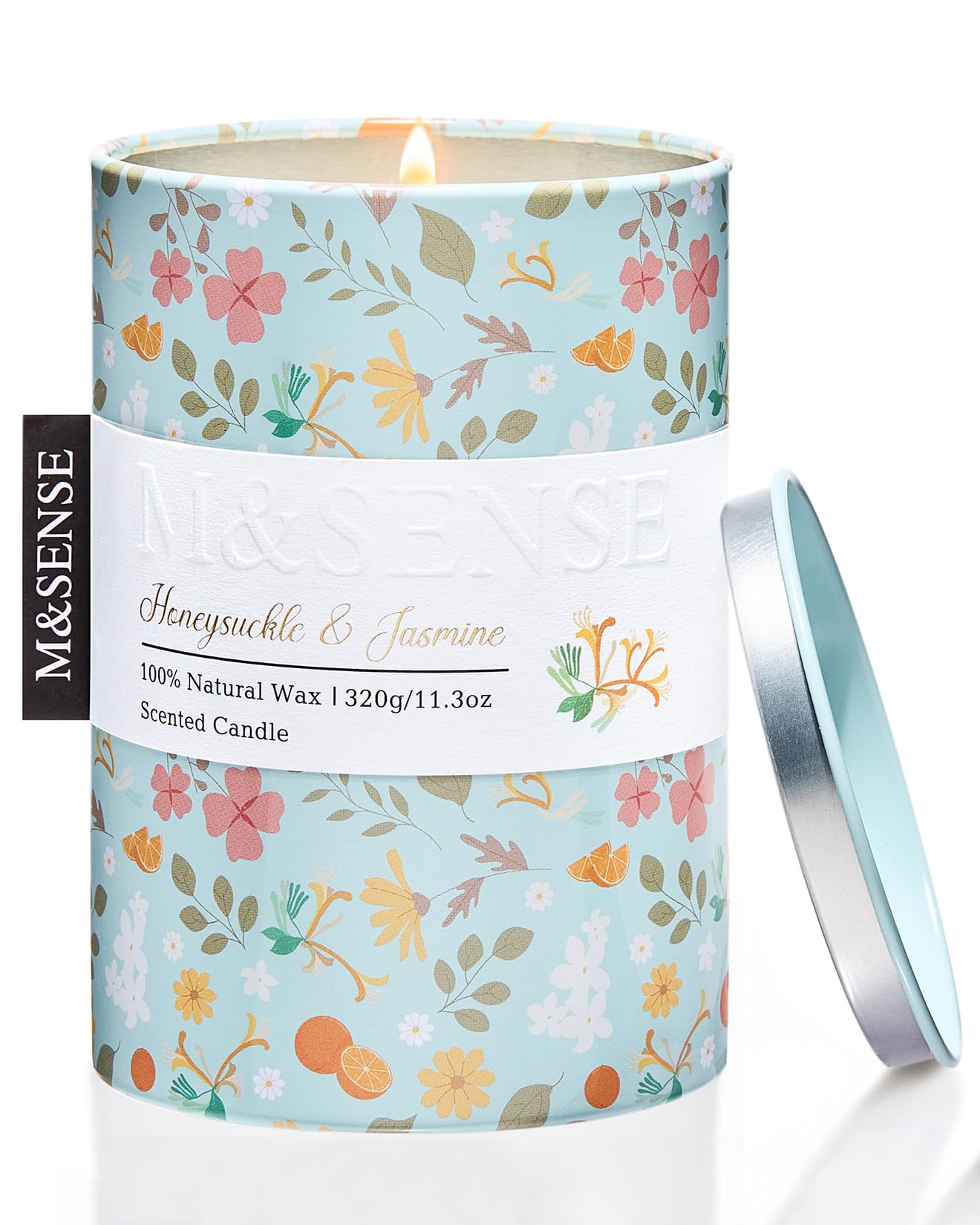 M&SENSE Honeysuckle Jasmine Soy Aromatherapy Scented Candles Gifts for Women 320g 60H Organic Jar Candle Gifts for Men Non Toxic Floral Candles for Spring Holiday Romantic Evenings Relaxation