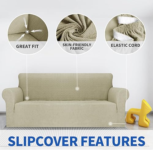 Miniatura 65 de MAXIJIN Funda súper elástica para sofá de 3 cojines, funda universal de 1 pieza para sofá de sala de estar, protector de muebles de elastano, apto