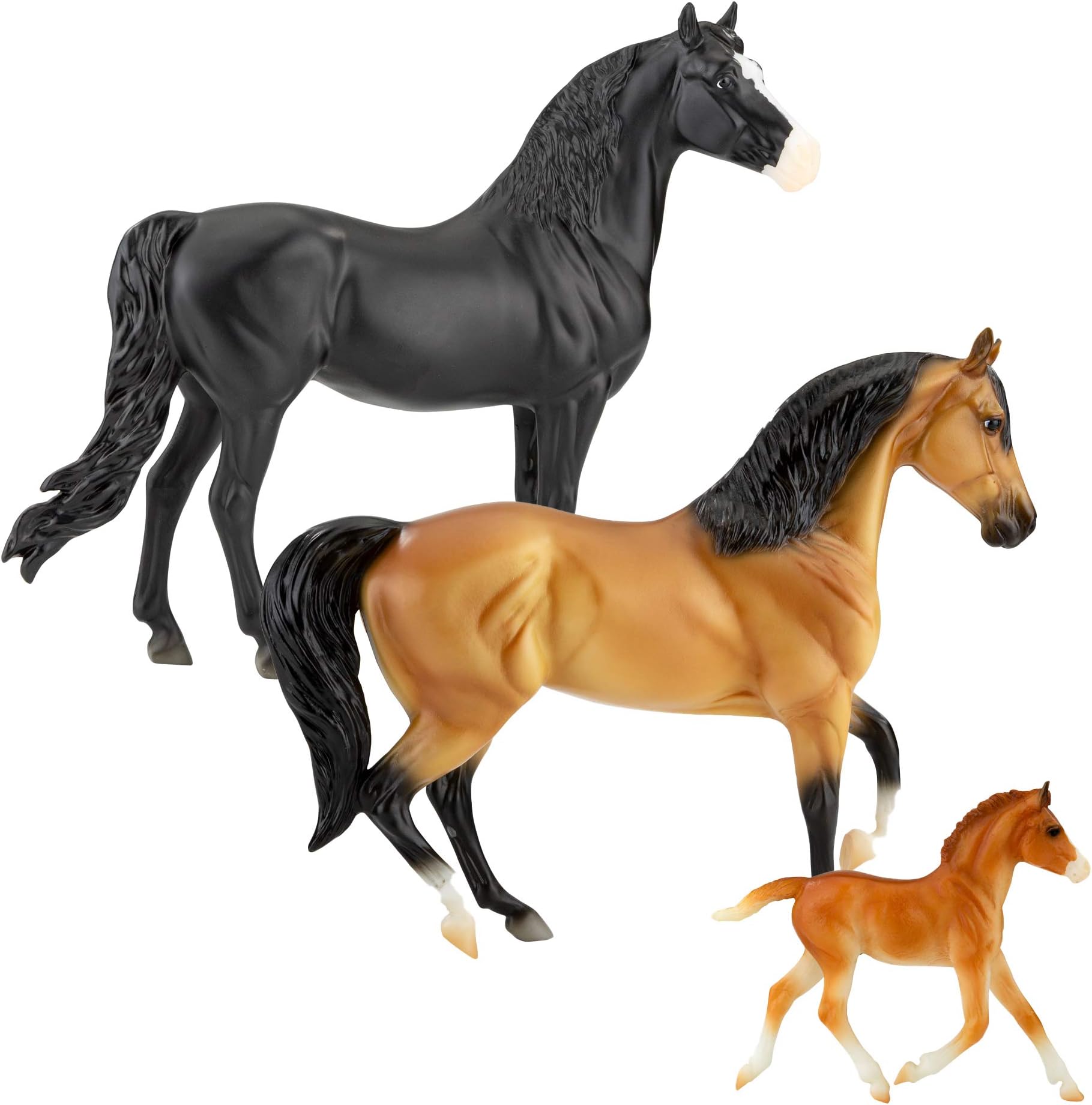 Horses Freedom Series Spanish Mustang Family | 3 Horse Set | Horse Toy | 9.75" x 7" | 1:12 Scale | Horse Toy | Model #5490, Black, White