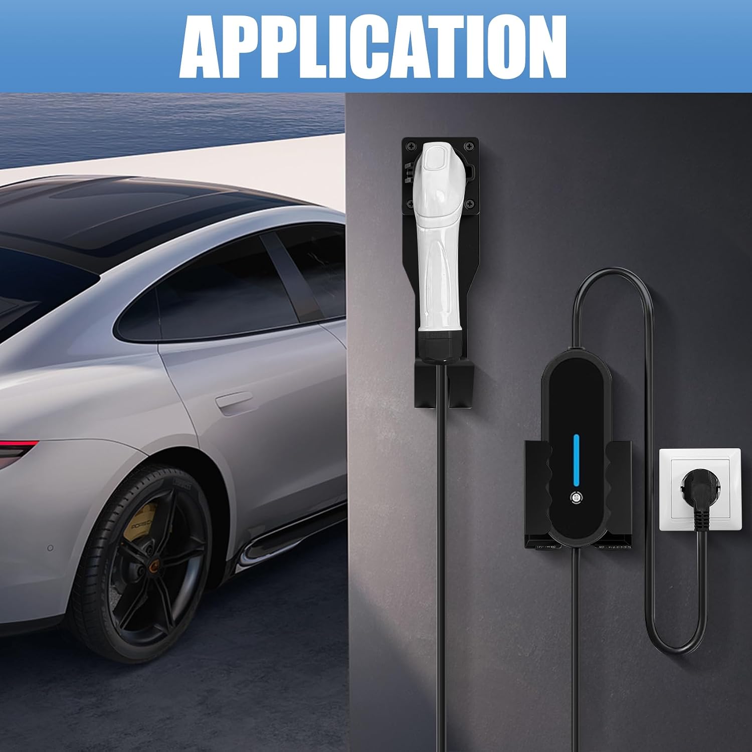 Ev Charger Holder Wall Mount Kit, EV Charger Holster Dock, J-EV Cable Bracket is Suitable for SAE J1772 Connector, Electric Vehicle Charging Box Bracket Set (CDQBG123)