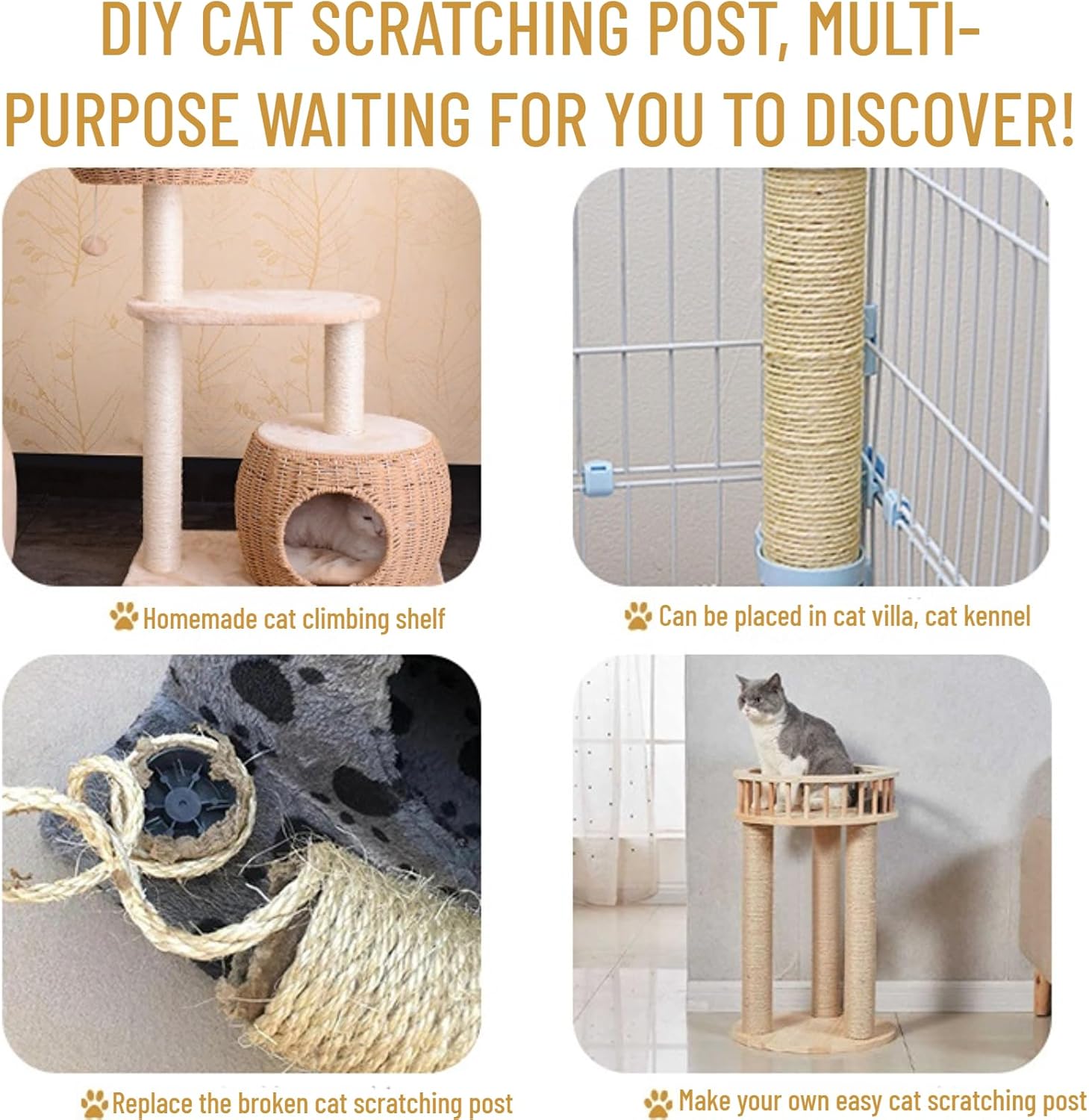 4Pcs Cat Scratching Post Replacement 15.7" × 3.1" Scratching Posts Replacement for Cats Cat Tree Replacement Post, Hemp Rope Scratcher Posts Cat Furniture Accessories for Kittens Cat Tree Tower