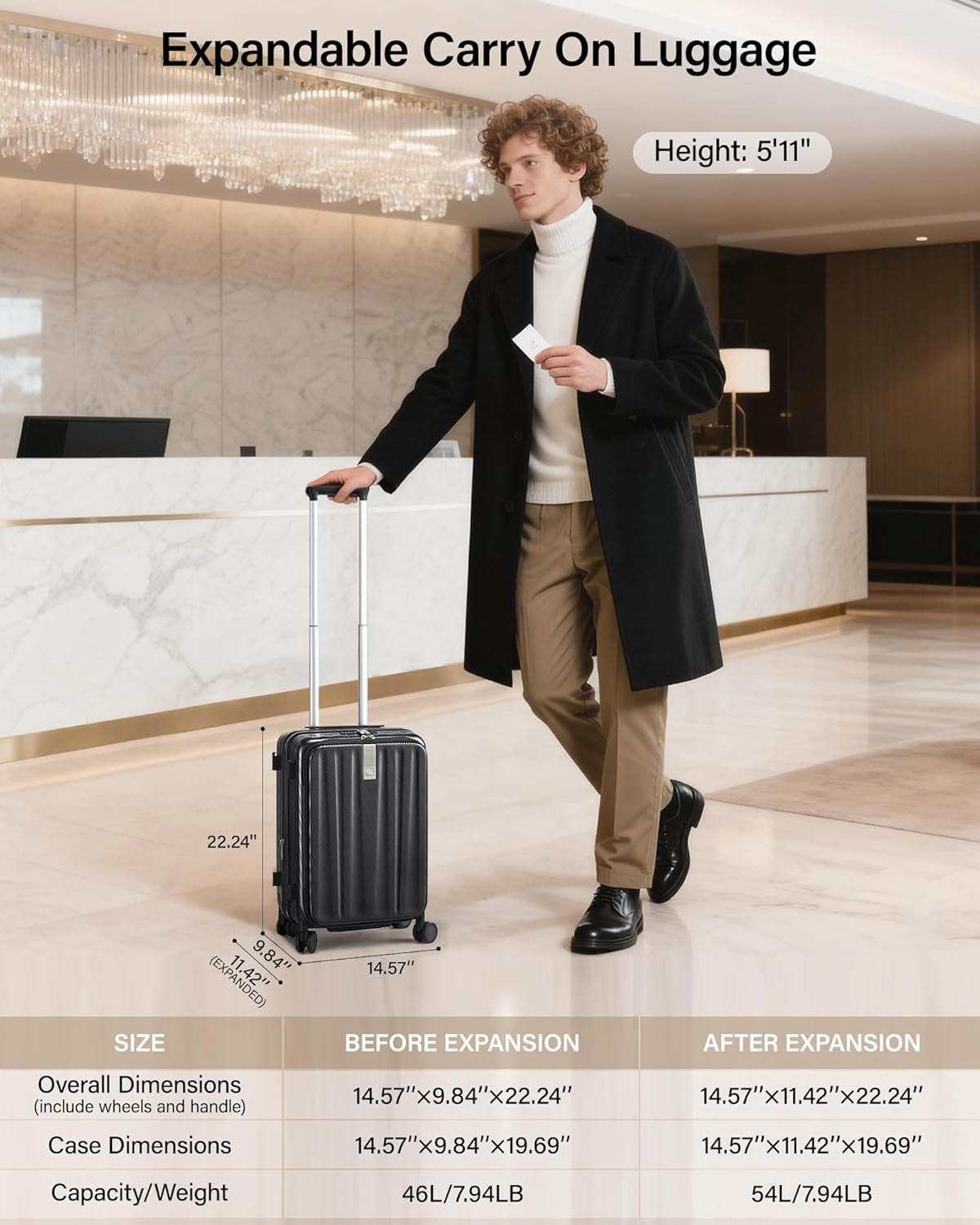 hanke 20 inch expandable carry on luggage airline approved top opening hard shell suitcases with wheels lightweight travel luggage carry on suitcase for woman men-jet black 20 inch expandable jet black