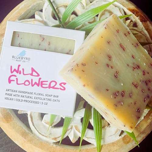Miniatura 5 de BLUEBYRD Jabón Co. Wildflowers Jabón para mujer  Jabones de baño hechos a mano con harina de avena exfoliante  Jabón exfoliante de avena para mujer
