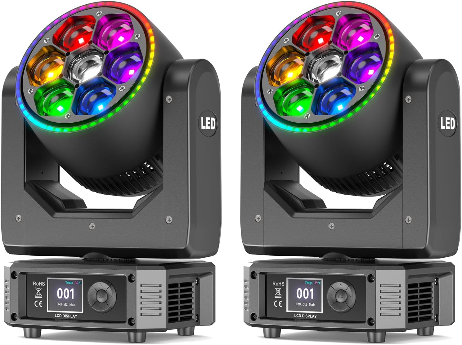 Moving Head Lights 7x35W, RGBW Beam/Wash/Zoom/CTO Effect, 16.7M Colors LED Stage Light, High CRI≥90, 4-45° Zoom & CTO, DMX512/RDM for DJ, Bar, Concert, Wedding, Christmas, Club Events -2 Pack