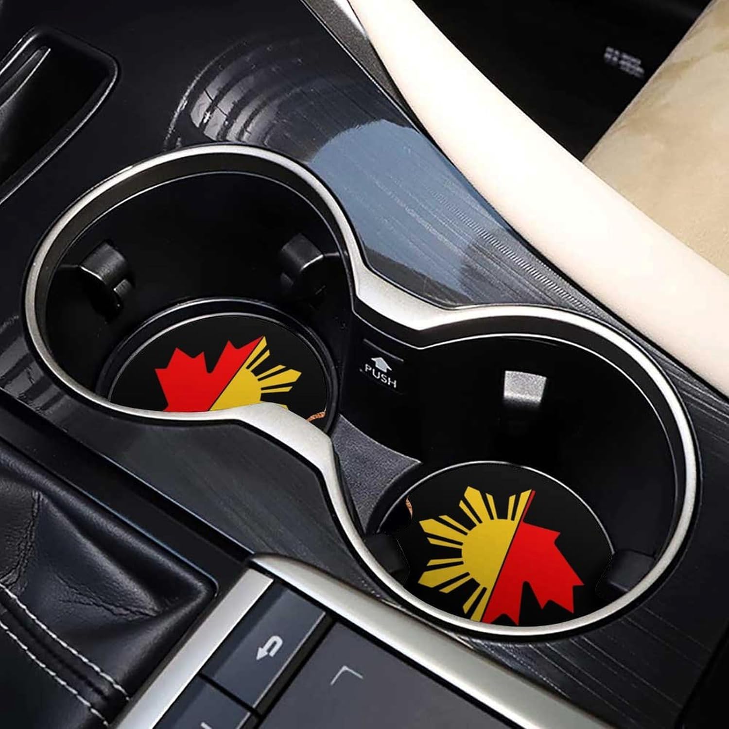 Filipino Canadian Flag Cute Car Coasters 2.56 Inch Absorbent Cup Holder for Drinks Auto Interior Accessories