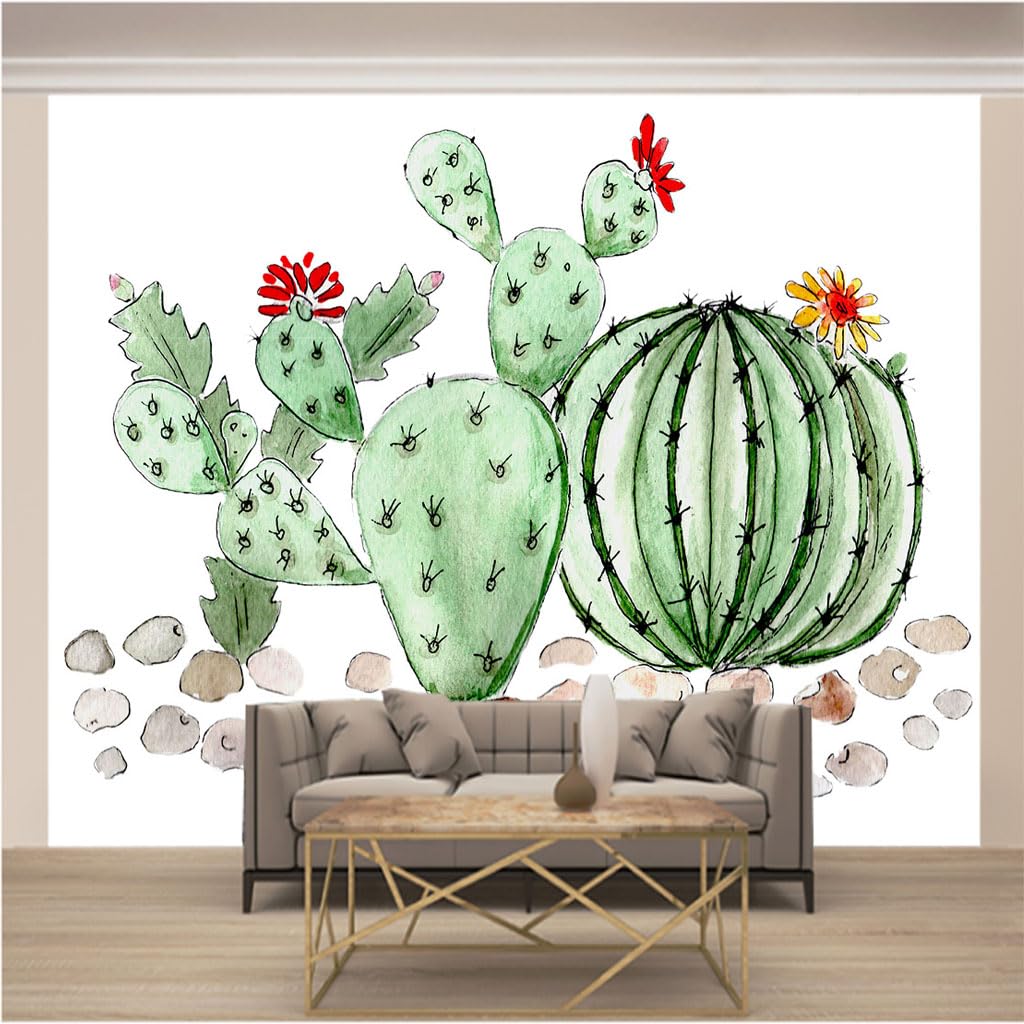 Papier Peint Intissé 3D Panoramique Premium Effet Murale Cactus 300 x 220 cm