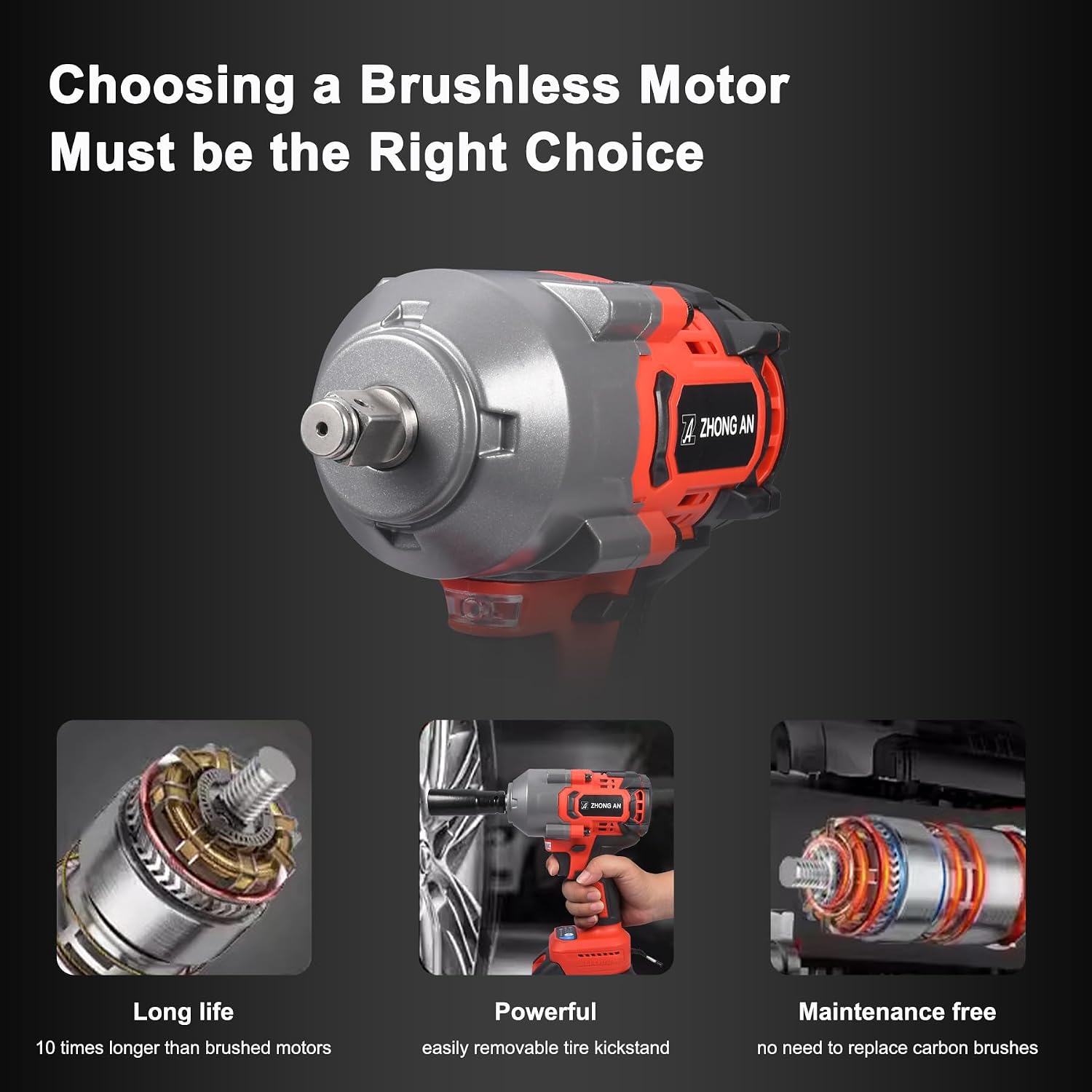 Cordless 1/2 Brushless Impact Wrench Set, 740ft-lbs (1000N.m) 3200 RPM,with 2 Batteries 5 Sockets Multi-functional parts, Electric Impact Wrench for Trucks Cars Lawn Mowers Home DIY