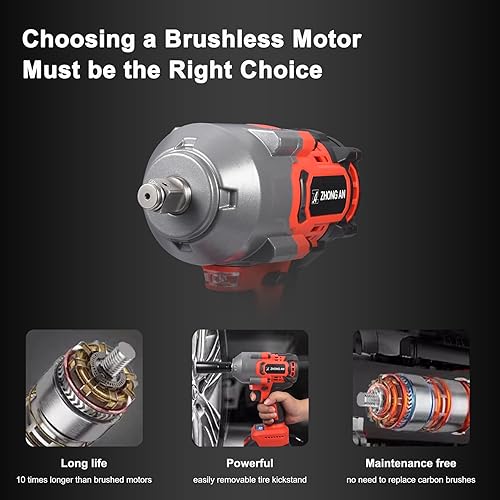 Miniatura 5 de Juego de llaves de impacto inalámbricas 12 sin escobillas, 740 pies-libras (1000 N.m) 3200 RPM, con 2 baterías, 5 enchufes, piezas multifuncionales,