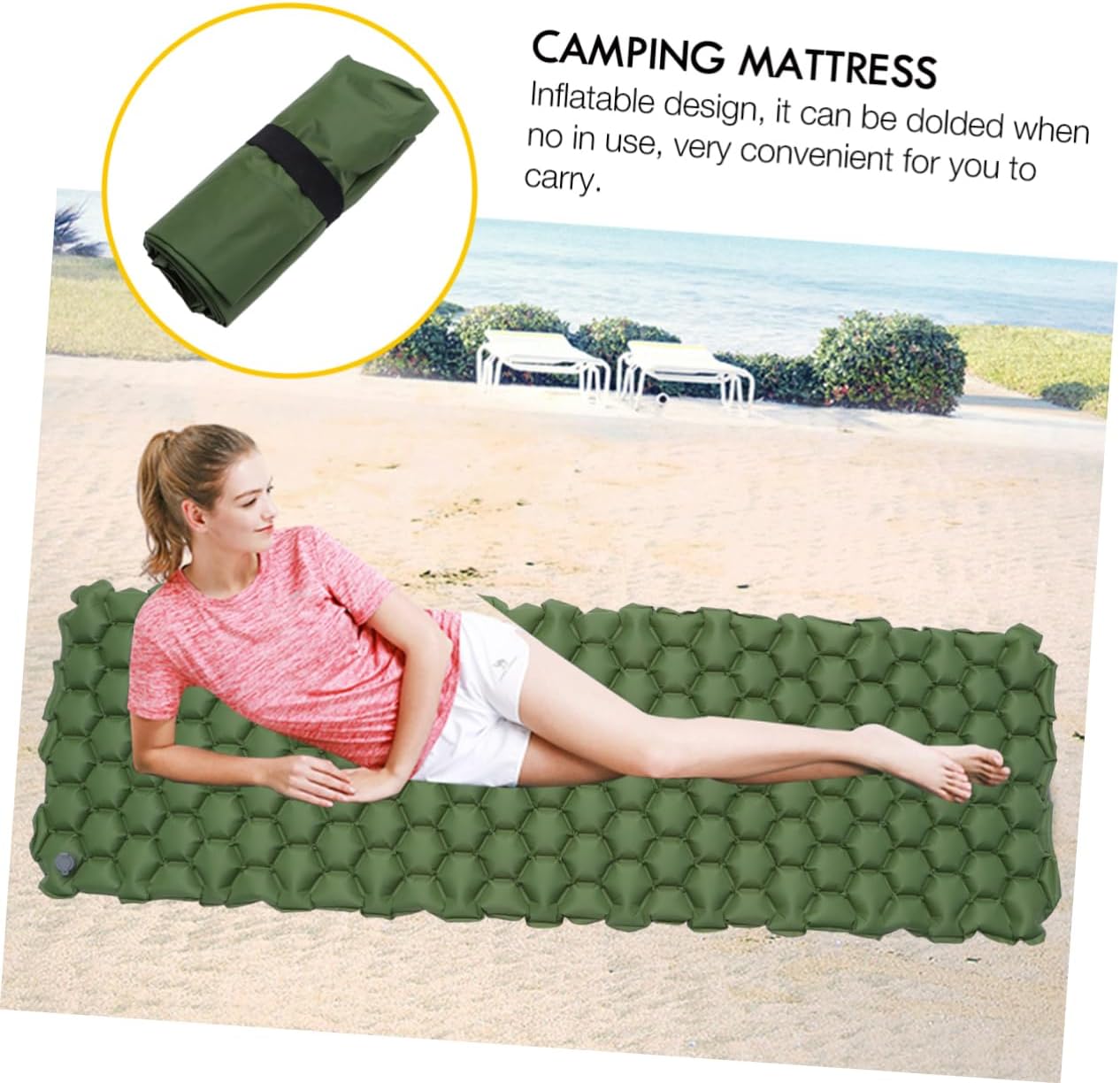 Outdoor Inflatable Sleeping Mat and Mattress for Camping Hiking and Backpacking Green