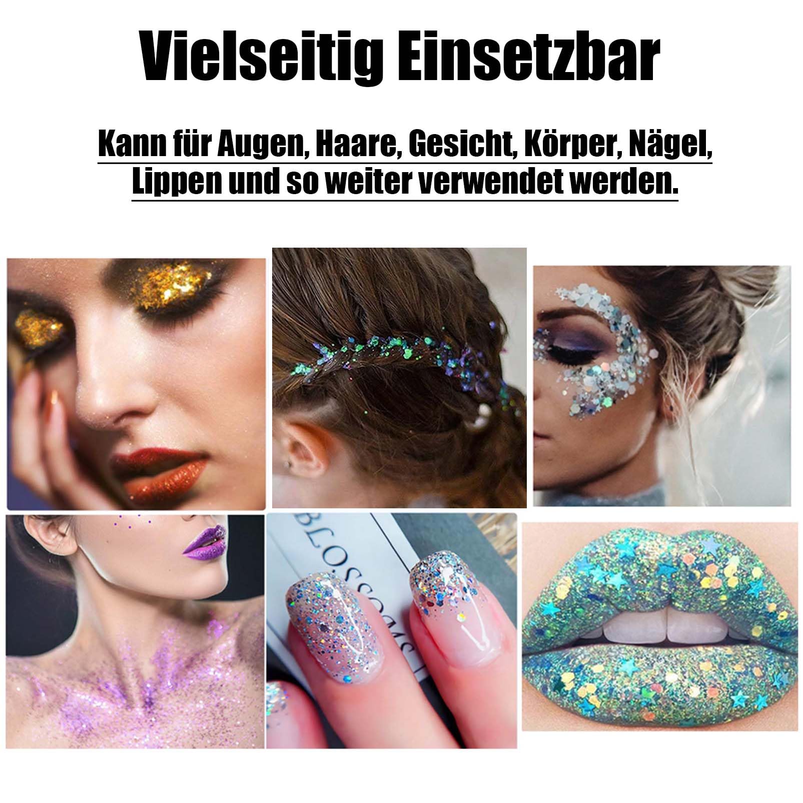12 Farben Festival Glitzer Gel – Gesichts- Und Body Glitzer, Fluoreszierend, Mit Pinsel