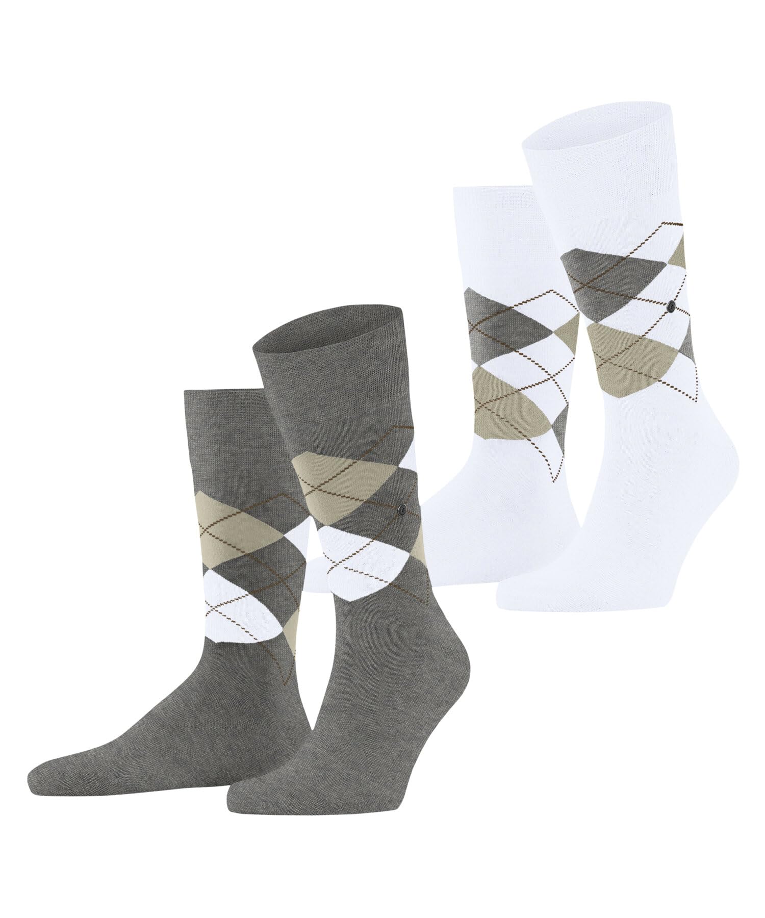 Burlington Men's Grey Light 3227 Everyday Argyle M So Cotton Patterned Socks 2 Pairs, 6.5-11