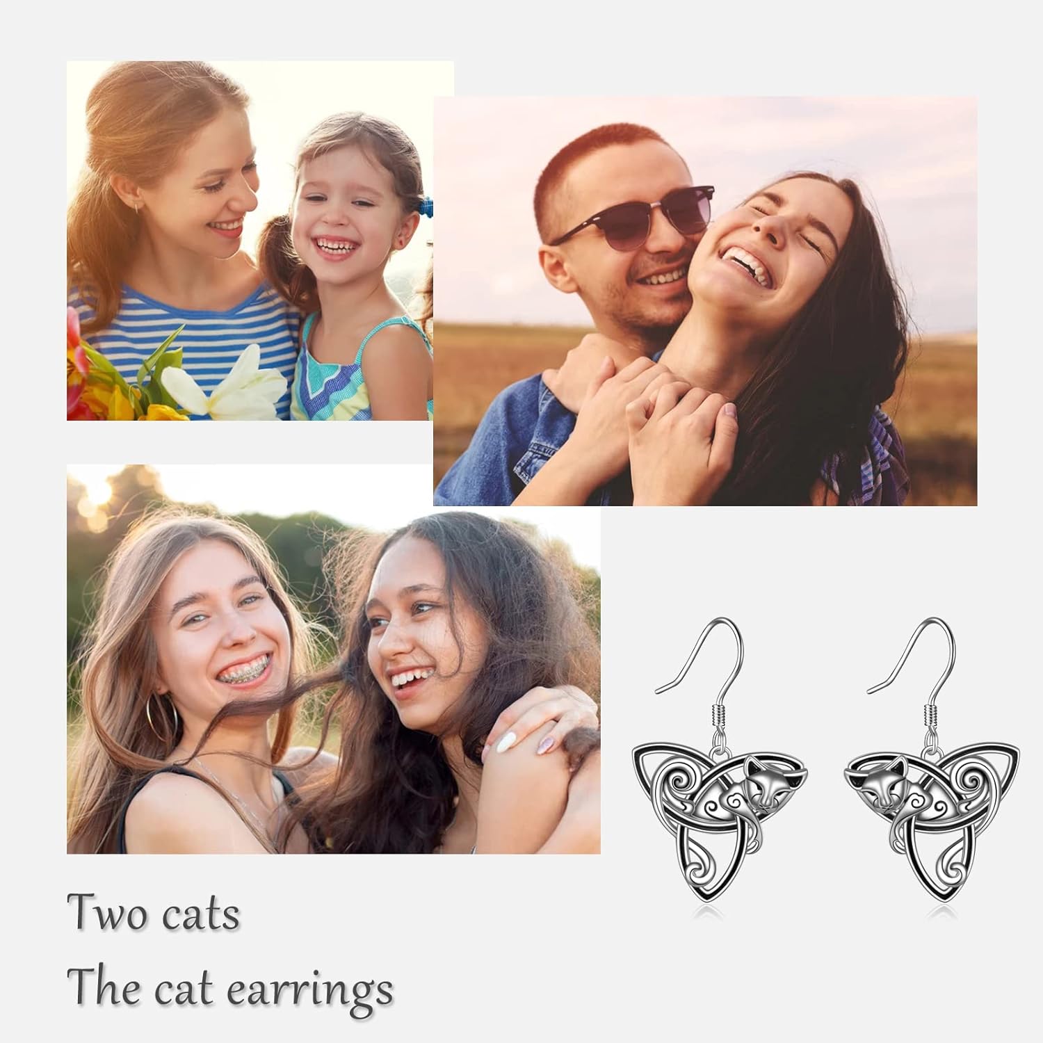 POPLYKE 925 Sterling Silver Celtic Cat/Fox/Moon Owl Earrings, Cute Animal Earrings, Gift for Women