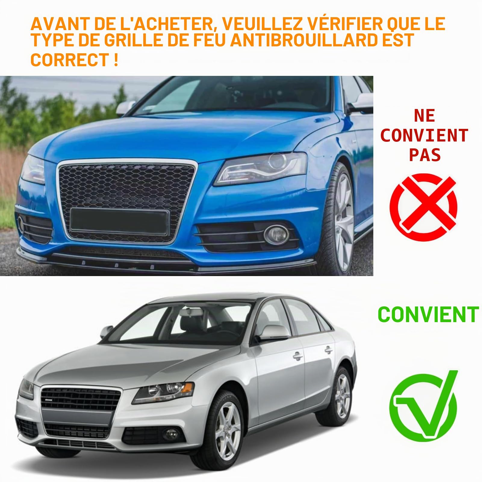 TTCR-II 2PCS Caches Antibrouillard Compatibles avec Audi A4 B8 8K 2009-2011 | Grille de Phare antibrouillard Gauche + droite A4 B8 8K Cadre Calandre anti-brouillard 8KD807681/8KD807682-Noir
