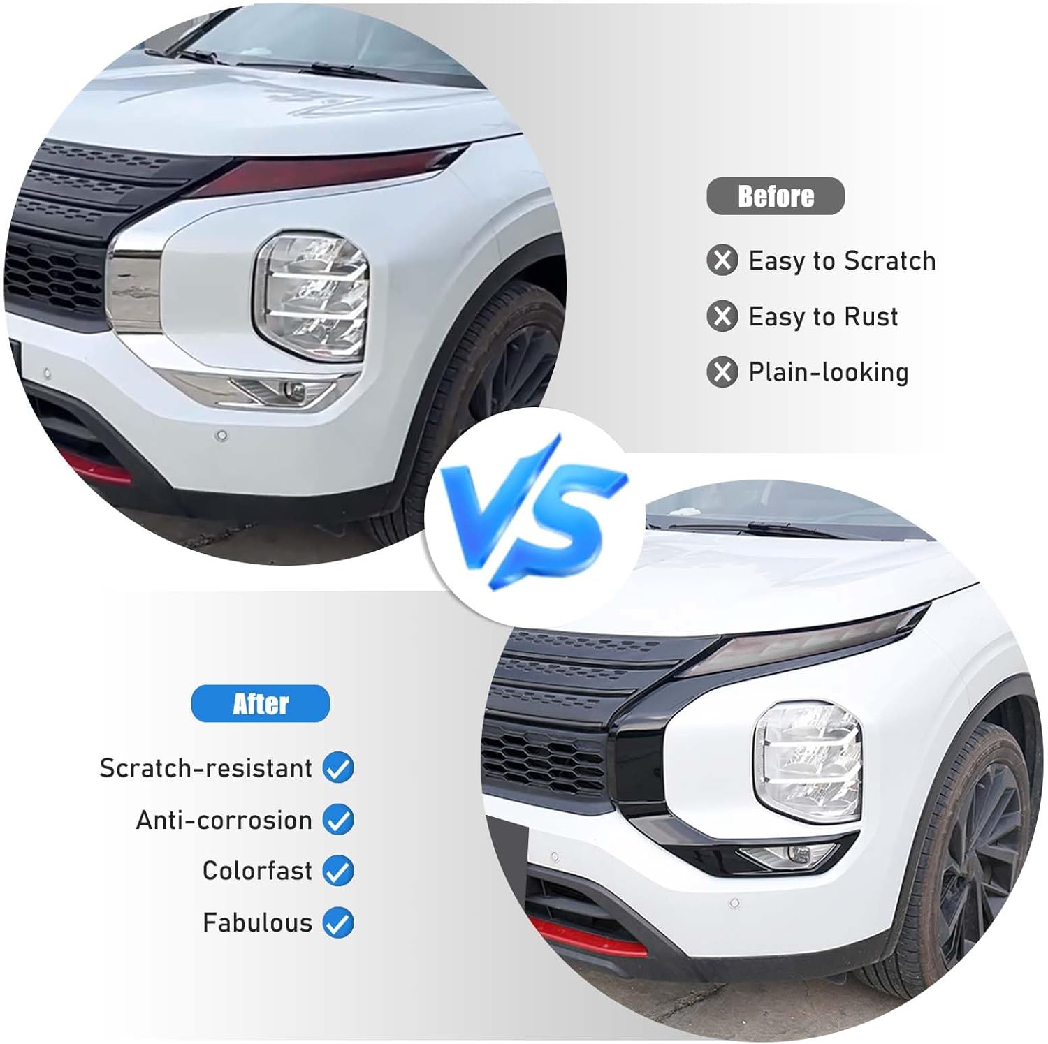 Front Grille Fog Light Trim Cover Compatible with Mitsubishi Outlander 2023 2024 Accessories, 4PCS Outlander Front Grille Side Bumper Trim Strip ABS Plastic (Glossy Black)