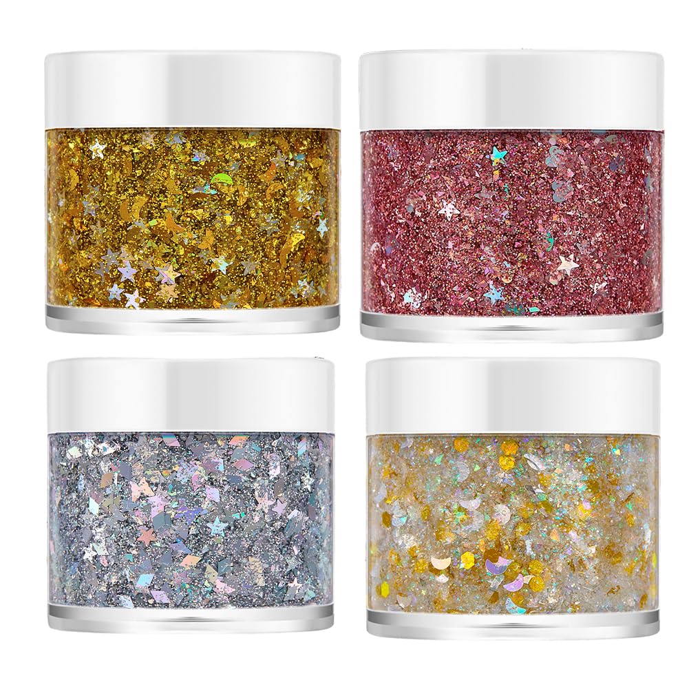 4PCS Nail Art Kits Nail Sequins Gel Metallic Shining Flakes Powder Sequins Decoration Manicure Tips Nail Art DIY at Home Nail Supplies Nail Decorations Accessories