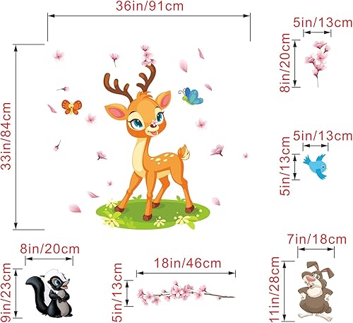 Miniatura 4 de Calcomanías de pared para niños, decoración de pared de ciervo (fácil de instalar), calcomanías de pared artísticas de vinilo para niños y niñas,