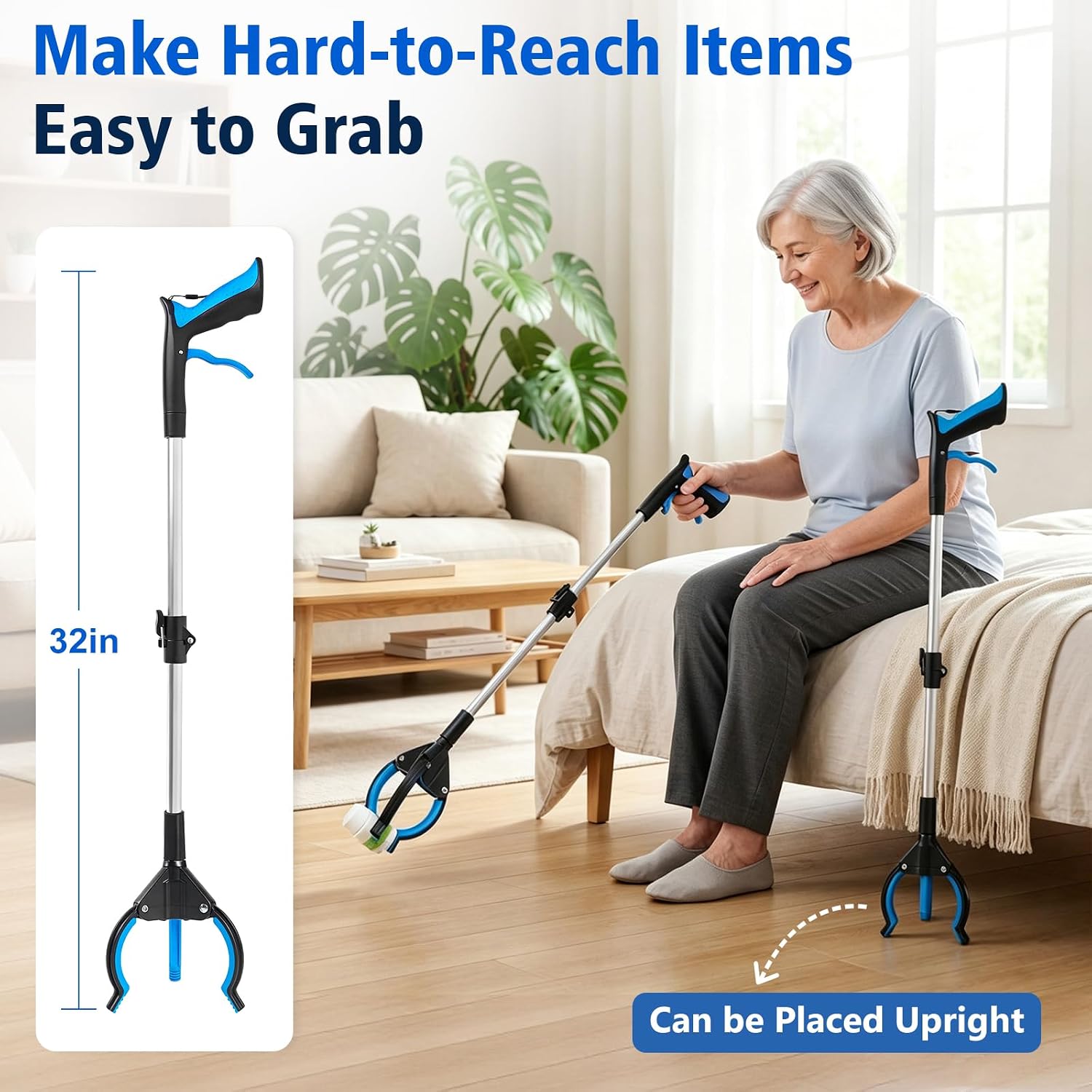 32" 3 Claw Grabber Reacher Tool, Heavy Duty Grabbers for Seniors, Pick Up Stick