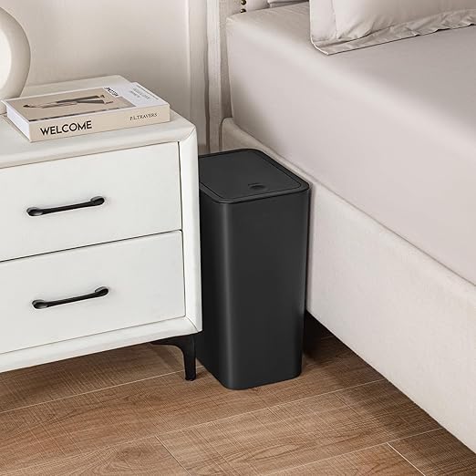 Cesto de basura TIPGO con tapa, 4 galones, rectangular, negro, plástico miniatura 2