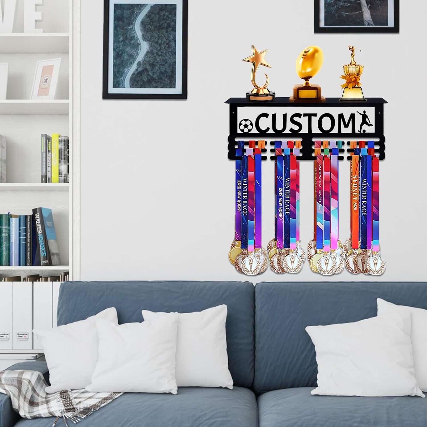 Personalized Medal Holder Display Hanger for Awards Ribbons - Medal Rack Custom Race Medal Display Hanger for Wall Medal Hanger Display for Runner Athlete Player Boy Kid Girl