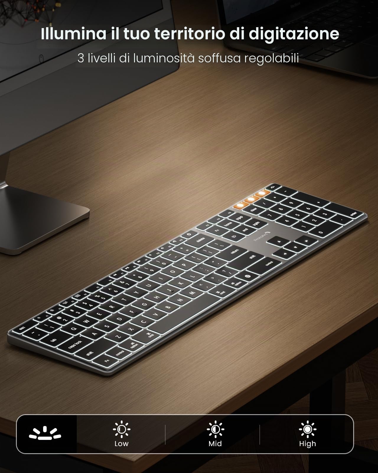ProtoArc Tastiera wireless retroilluminata per Mac, K110-A Tastiera Bluetooth Full Size in alluminio, multi-dispositivo, basso profilo, digitazione fluida silenziosa, ricaricabile, per MacBook Pro/Air