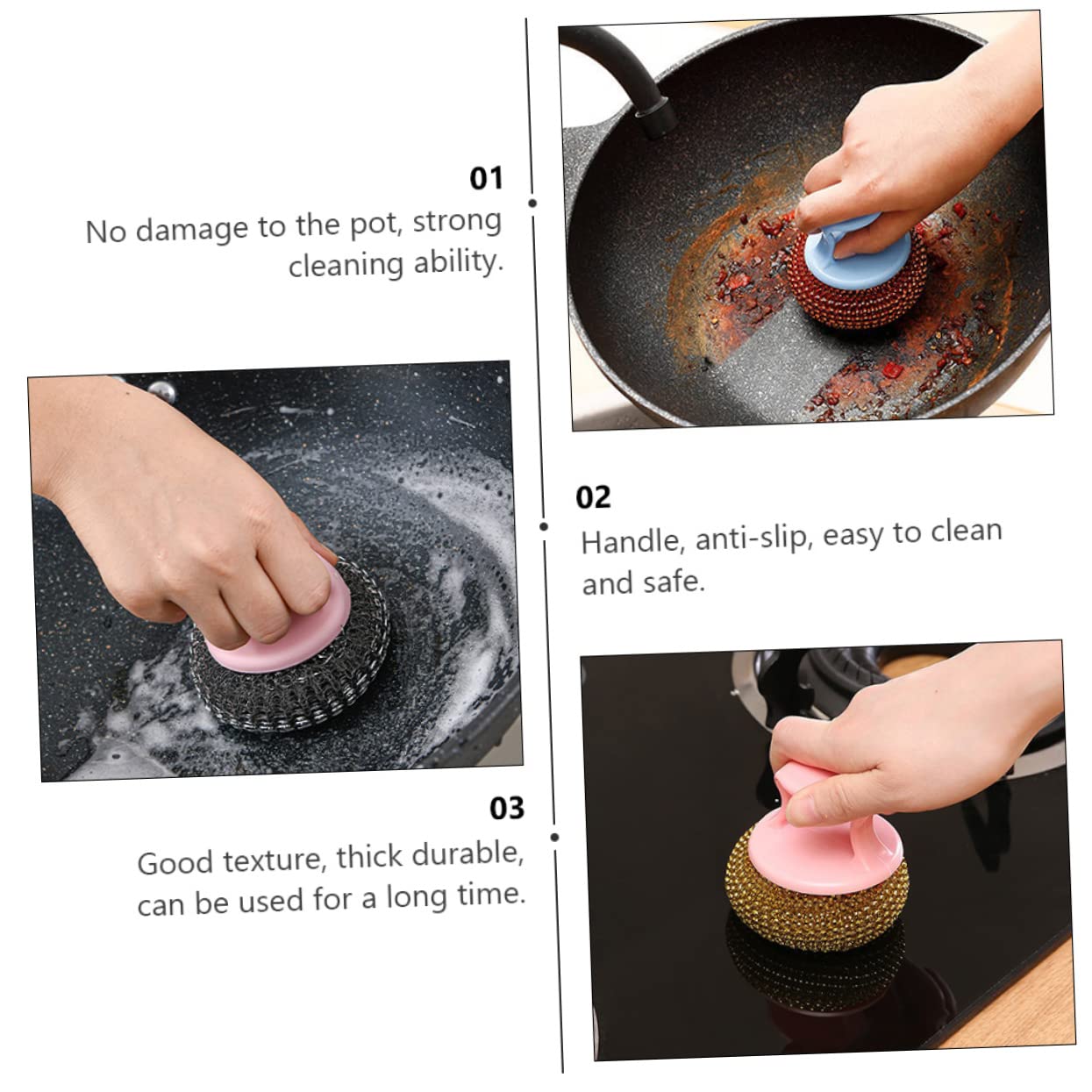 GOOHOCHY 10pcs Steel Wire Ball Dish Scrubber Reusable Kitchen Cleaning Brush for Dish Washing Random