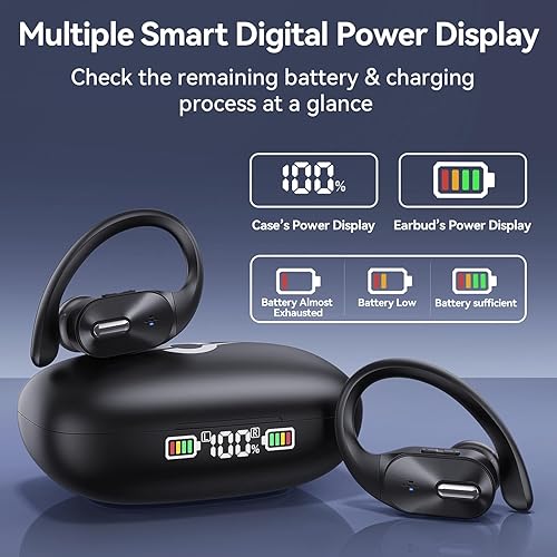 Miniatura 2 de Auriculares Bluetooth inalámbricos con sonido estéreo de graves con estuche de carga inalámbrica, reproducción de 48 horas, pantalla LED con
