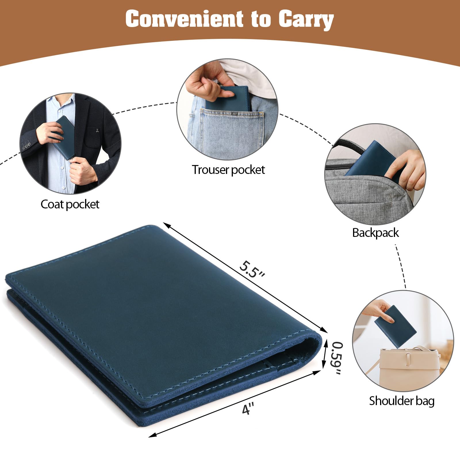 Jack&Chris Funda de piel para pasaporte, funda tipo cartera de viaje para hombres y mujeres, Azul