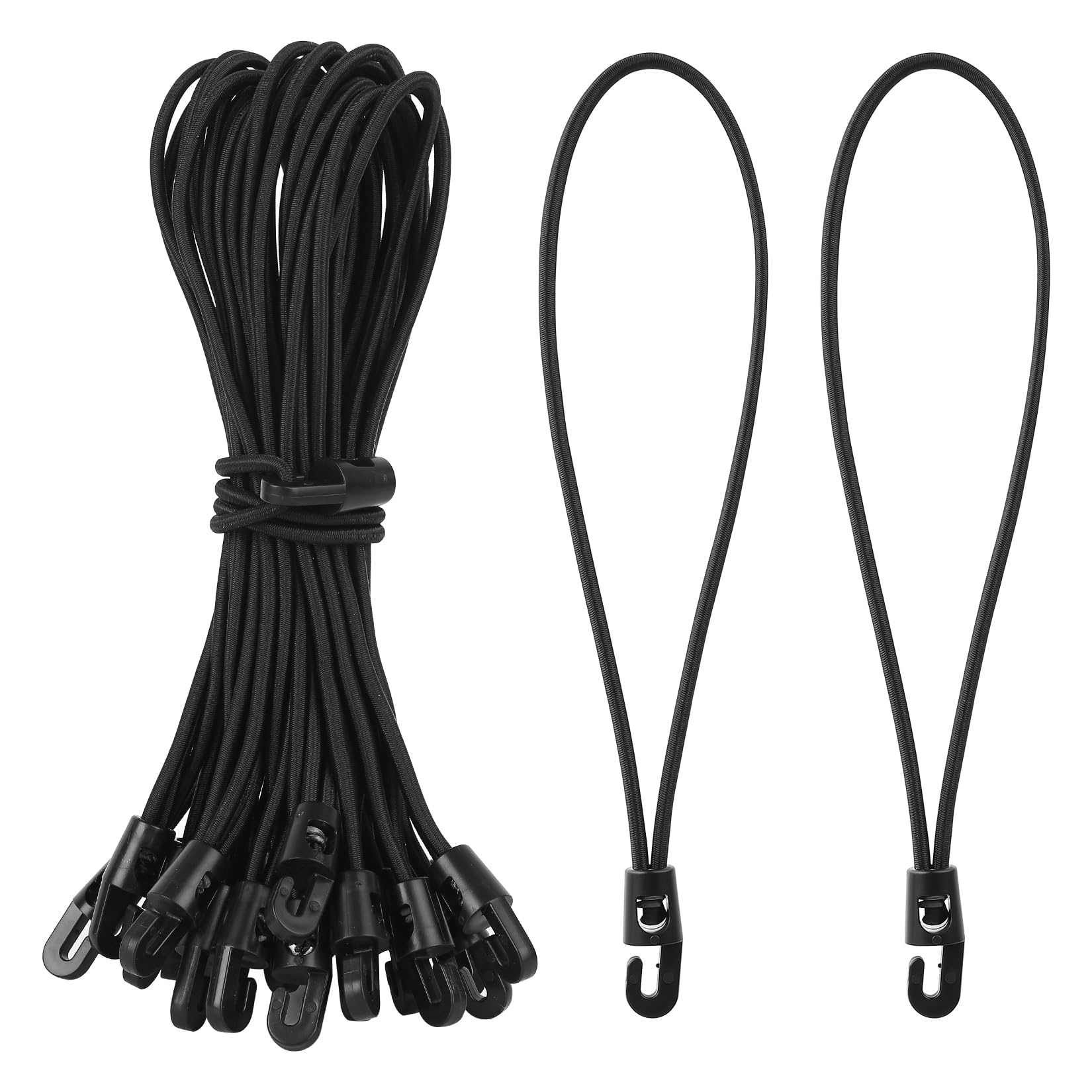 35 szt. krótkich sznurków bungee z haczykami, wytrzymałe paski bungee z haczykami, 25 cm, odporne na promieniowanie UV, czarne, bungee, elastyczne paski z haczykiem, do zabezpieczania bagażu, mebli