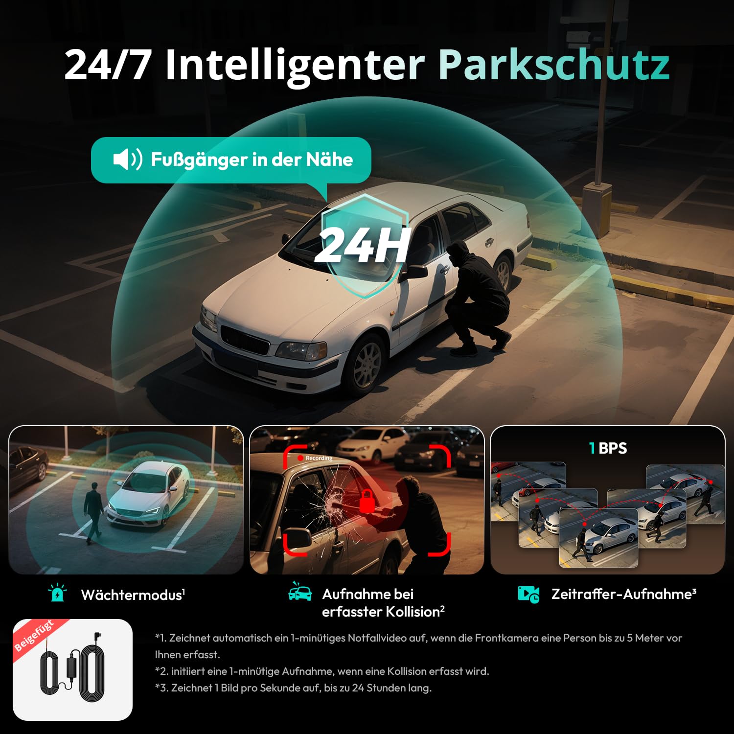 BOTSLAB Dashcam 4 Kanal mit Parküberwachung, 360° GPS, 5,8GHz WiFi, 3K+1080P×3, 3,18" IPS, Nachtsicht, WDR, G-Sensor, Loop-Aufnahme, 128GB SD-Karte