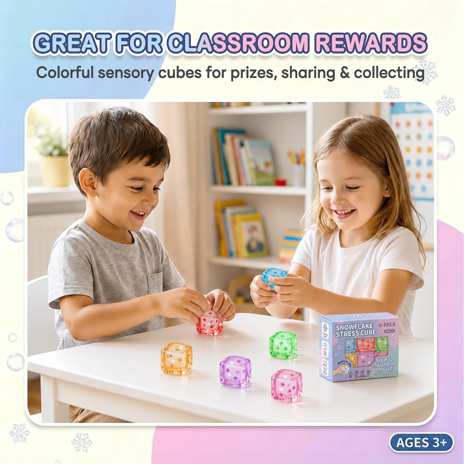 6-Pack Snowflake Stress Cube Squishy Toys, Soft Fidget Squeeze Toys image 5