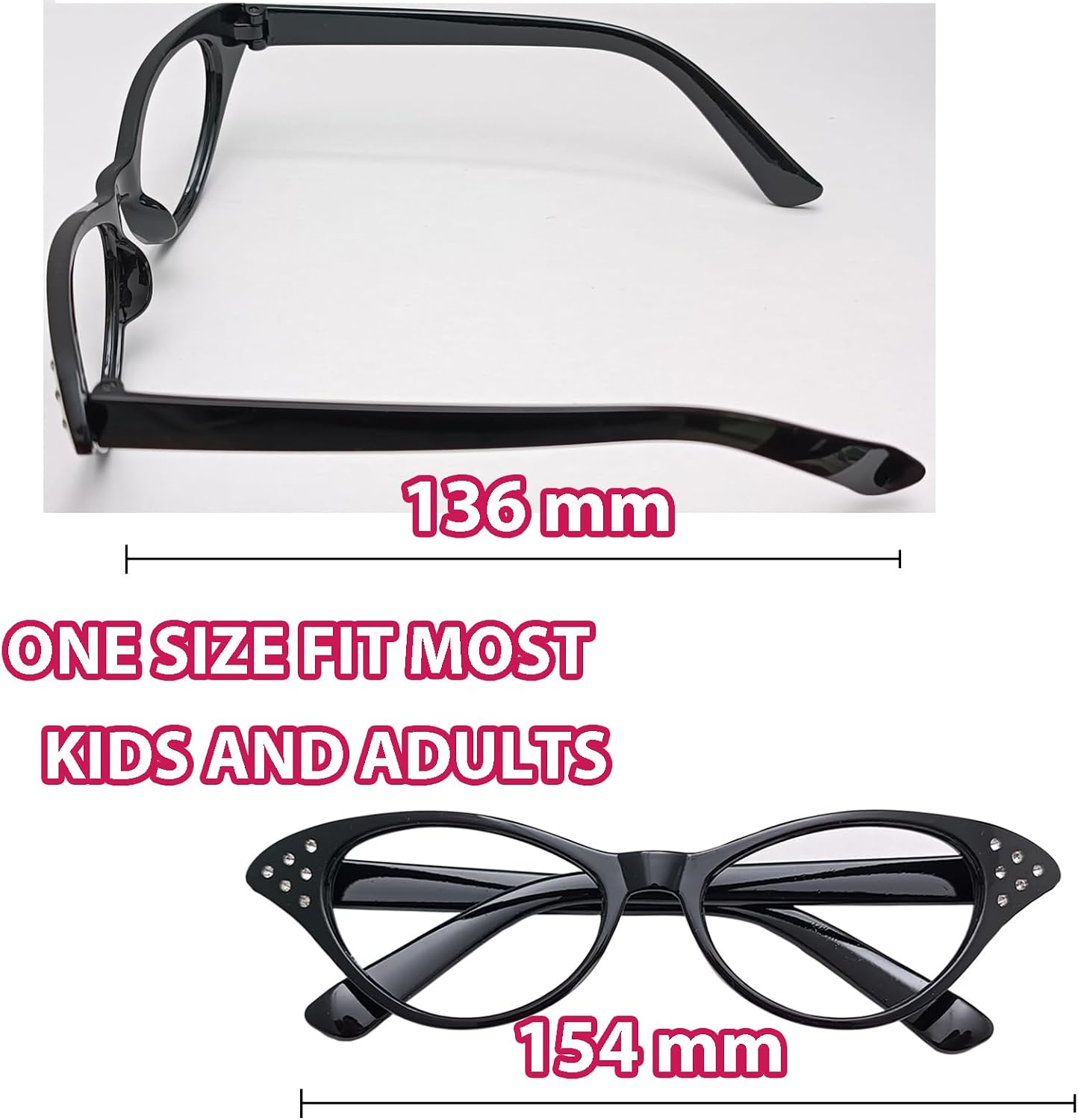 Cat Eye Glasses with Rhinestones Halloween Dress up Accessories Retro 50s 60s Party Costume Glasses