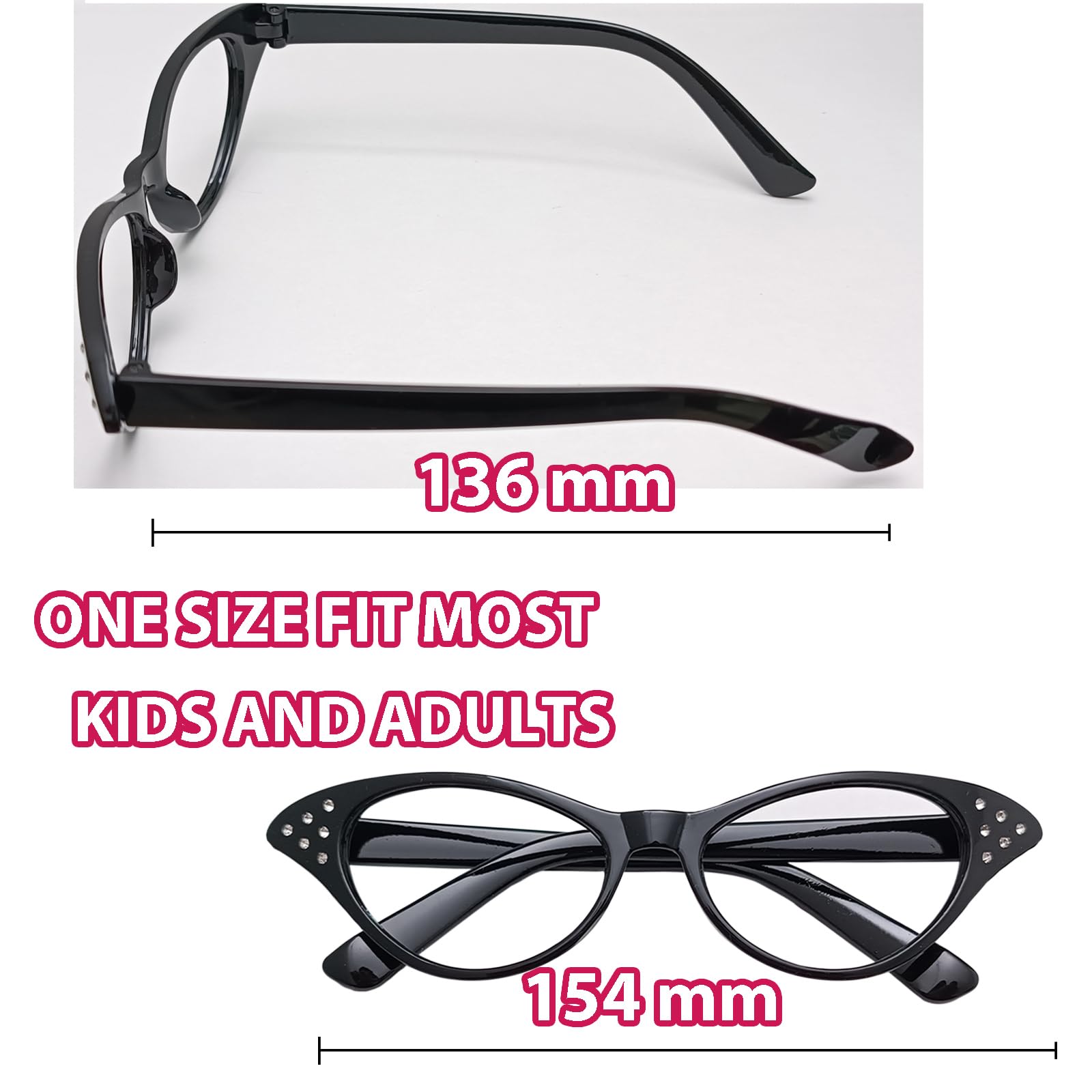 CiviLight Cat Eye Glasses with Rhinestones Halloween Dress up Accessories Retro 50s 60s Party Costume Glasses (Red Black)