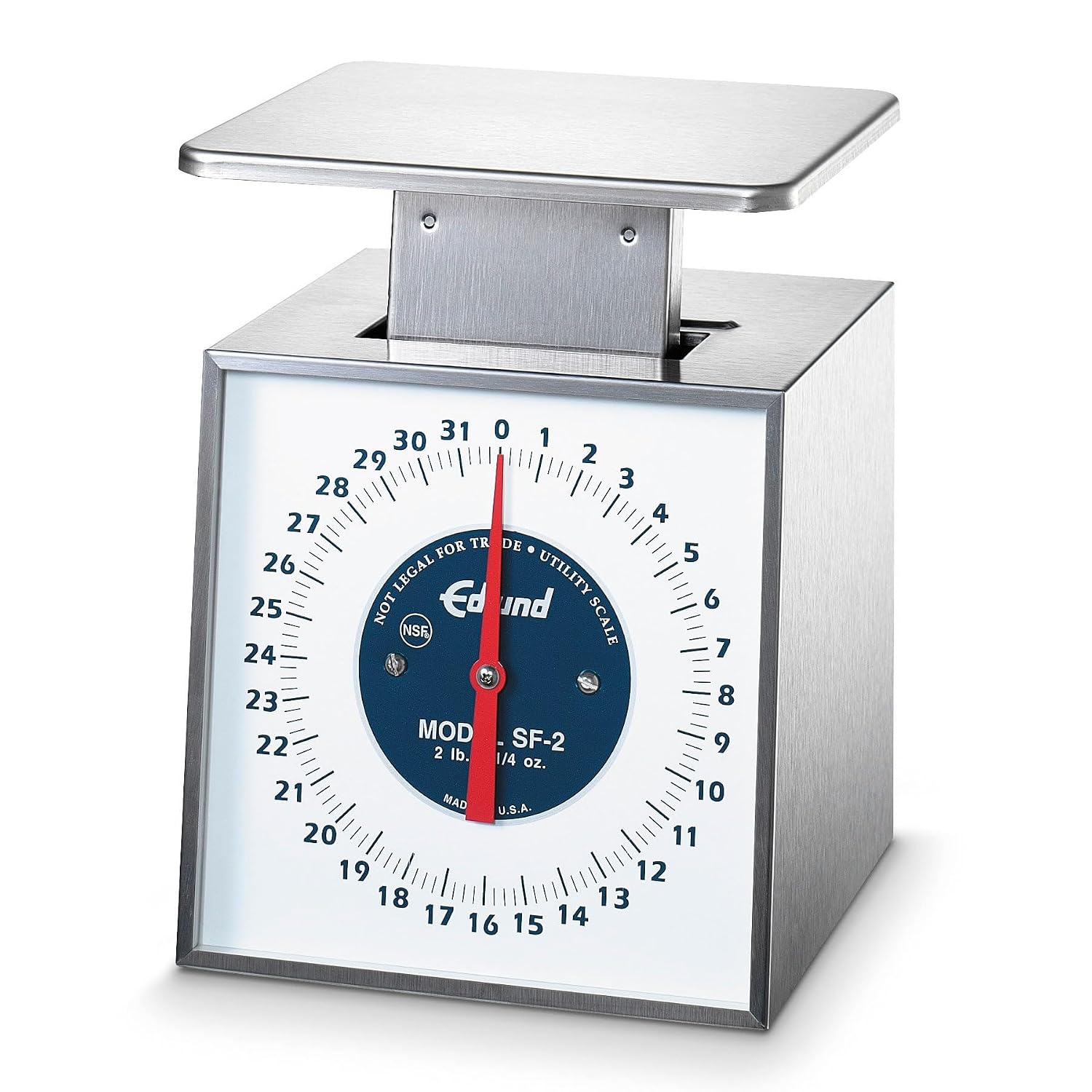 Edlund SF-2 32 Oz Premier Series Portion Scale with 6" x 6.75" Platform | Fixed Dial Mechanical Weighing Plate for Commercial Kitchen Supermarket Food Truck | 6"W x 6.75"D x 9"H, Stainless Steel, NSF
