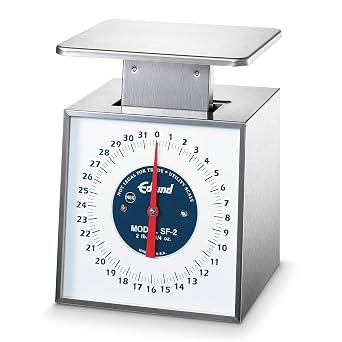 Edlund SF-2 32 Oz Premier Series Portion Scale with 6" x 6.75" Platform | Fixed Dial Mechanical Weighing Plate for Commercial Kitchen Supermarket Food Truck | 6"W x 6.75"D x 9"H, Stainless Steel, NSF