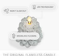 Vista 6 de Luminara - Vela LED sin llama con purpurina plateada brillante, árbol del norte, llama parpadeante en movimiento, pilar (3.3" x 4.3")