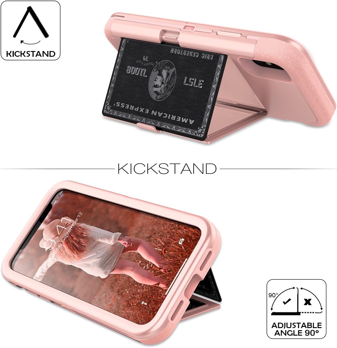 WeLoveCase iPhone X/XS Wallet Case Defender Wallet Design with Hidden Back Mirror and Card Holder 3 in 1 Hybrid Heavy Duty Protection Shockproof Armor Protective Case for iPhone X/XS - Rose Gold