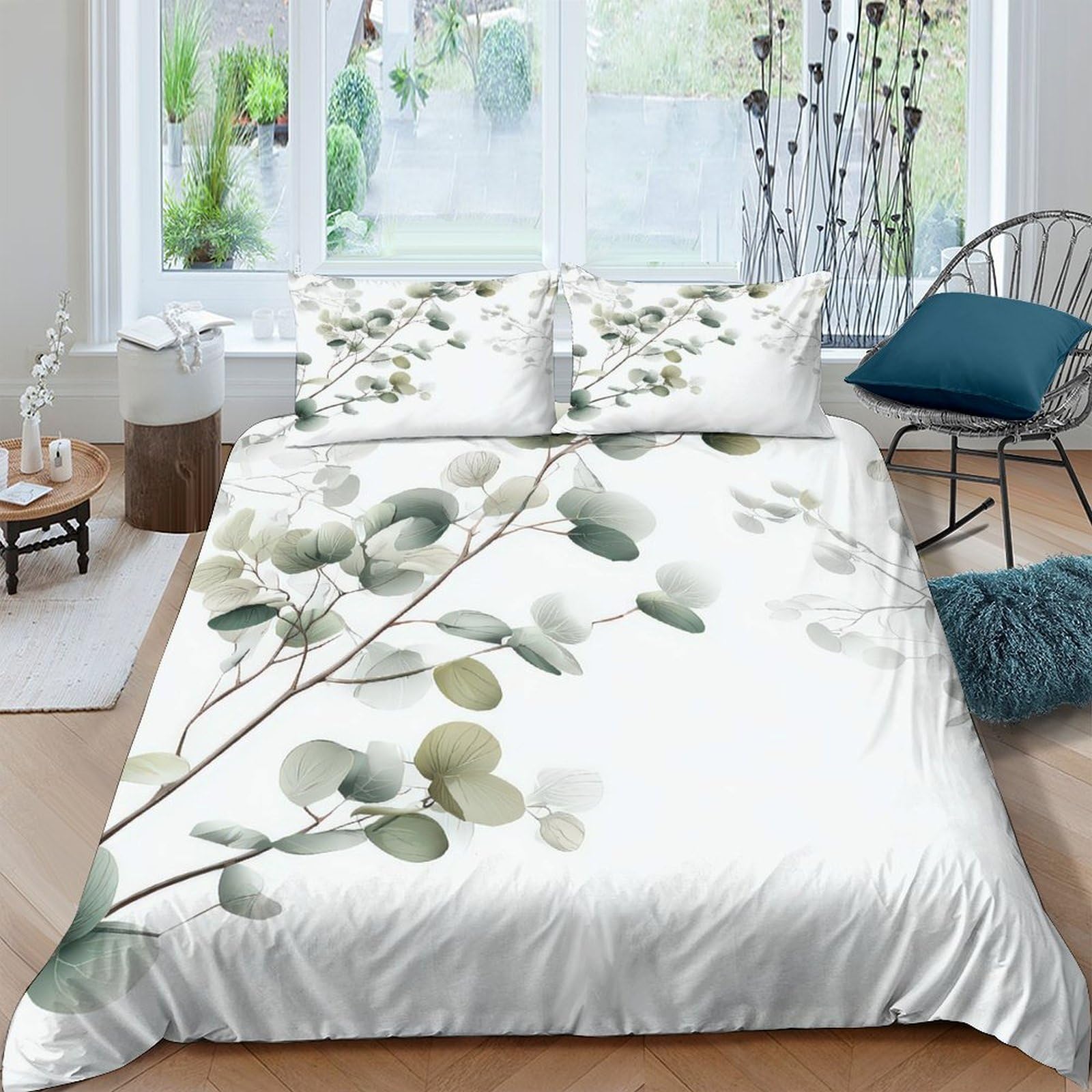 Ctjqhvkz Style-10 3D Printed Eucalyptus Leaf Fitted Sheet Microfiber Soft Botanical Watercolor Mattress Cover Bedroom Decor Single（135X200cm）