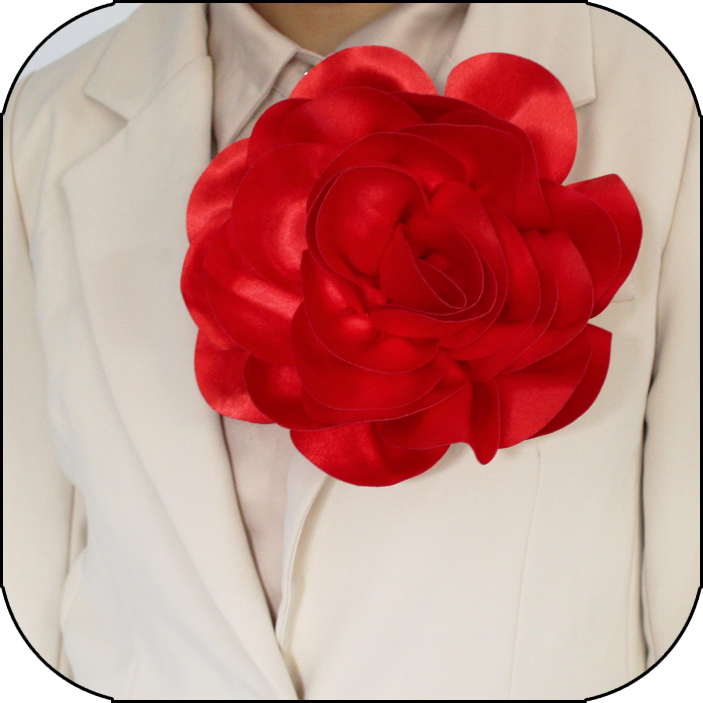 8in Large Rose Floral Brooch Pin - Oversized Flower Corsage for Wedding, Party, Dress & Scarf - Gift for Her (Red)