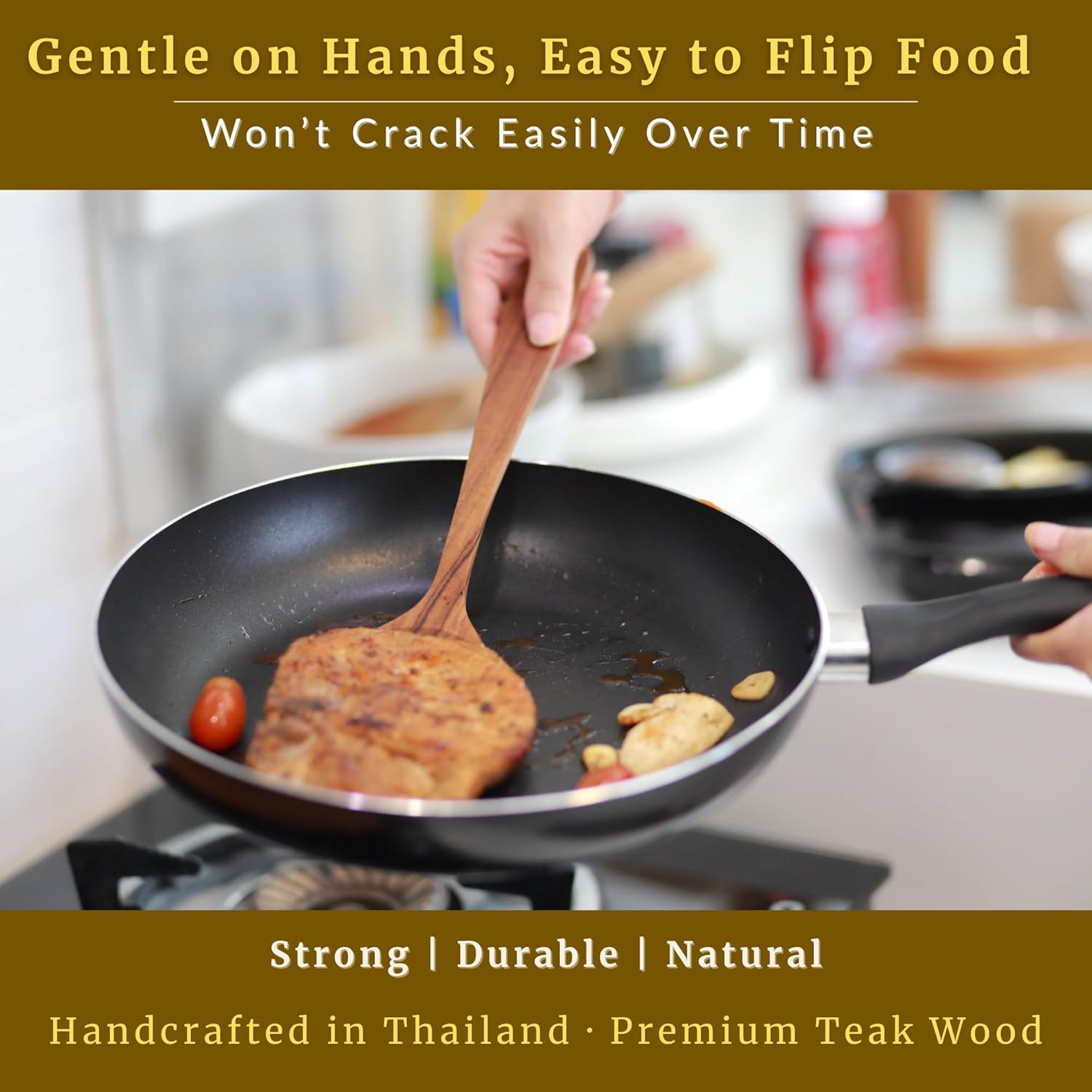 SarnThai Teak Wooden Wok Spatula – Handmade Thai Stir Fry Spatula, Long Handle Wooden Turner, Natural Eco-Friendly Cooking Utensil for Non-Stick Cookware - Image 10