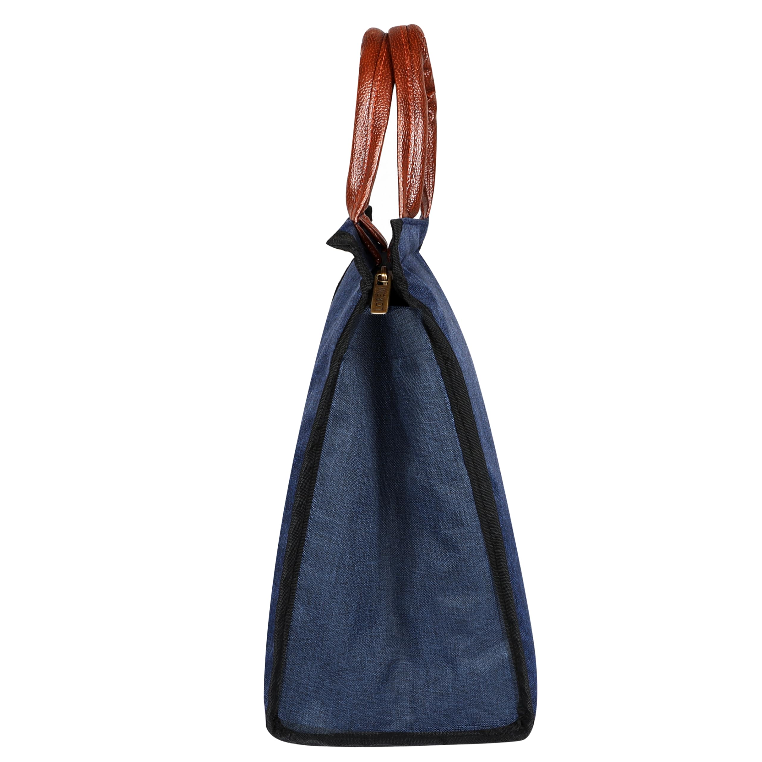 LOREM Faux Leather Black Color Insulated Lunch Tote with Zipper Closure & Handle, Waterproof Reusable Lunch Bag for School, Office, Camping, Outdoor Activities (Blue), 11 Litre 4