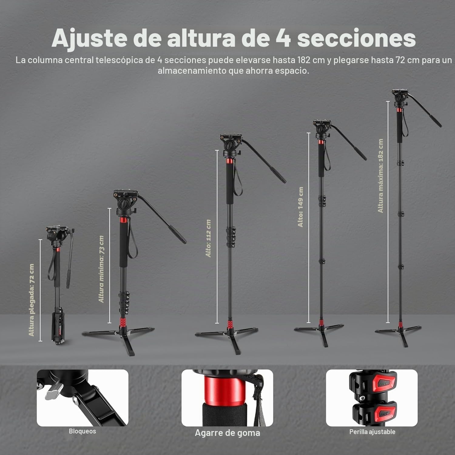 NEEWER Monopod para cámara de 71,6 pulgadas, monopié telescópico de fibra de carbono con placa de liberación rápida, para DJI RS Gimbals, base extraíble para cámara de vídeo, carga máxima de