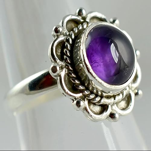 Miniatura 13 de Navya Craft Amethyst Ring, 925 Sterling Silver Statement Promise Ring for Women, Natural Amethyst Round Gemstone Handmade Jewelry, February