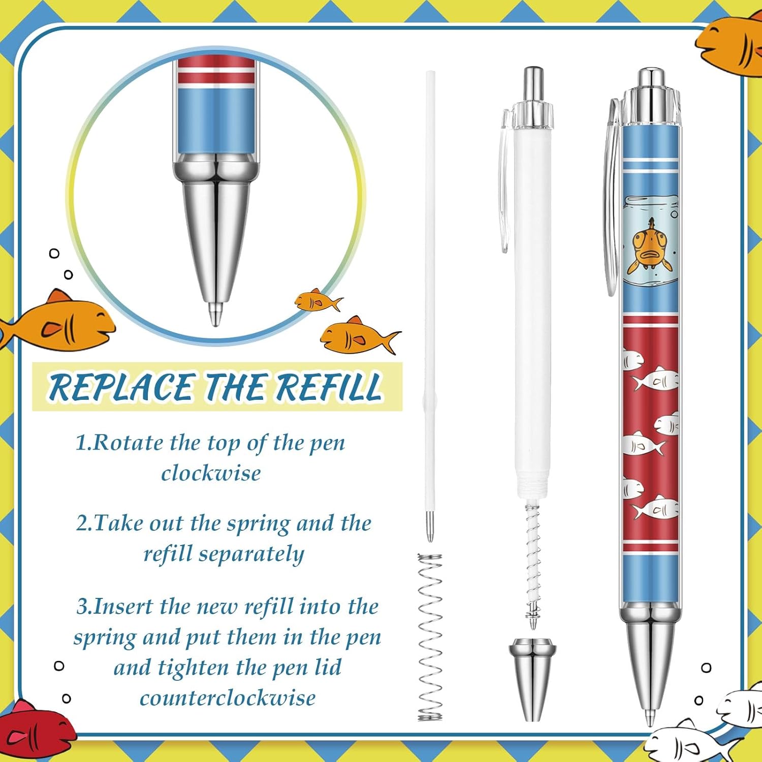 24 Pcs Read Across America Gifts Pens Red and Blue Cartoon Party Favors Reading Week Fish Ballpoint Pens Character Read Across America Decorations for Teachers Prizes Stuff Party Supply
