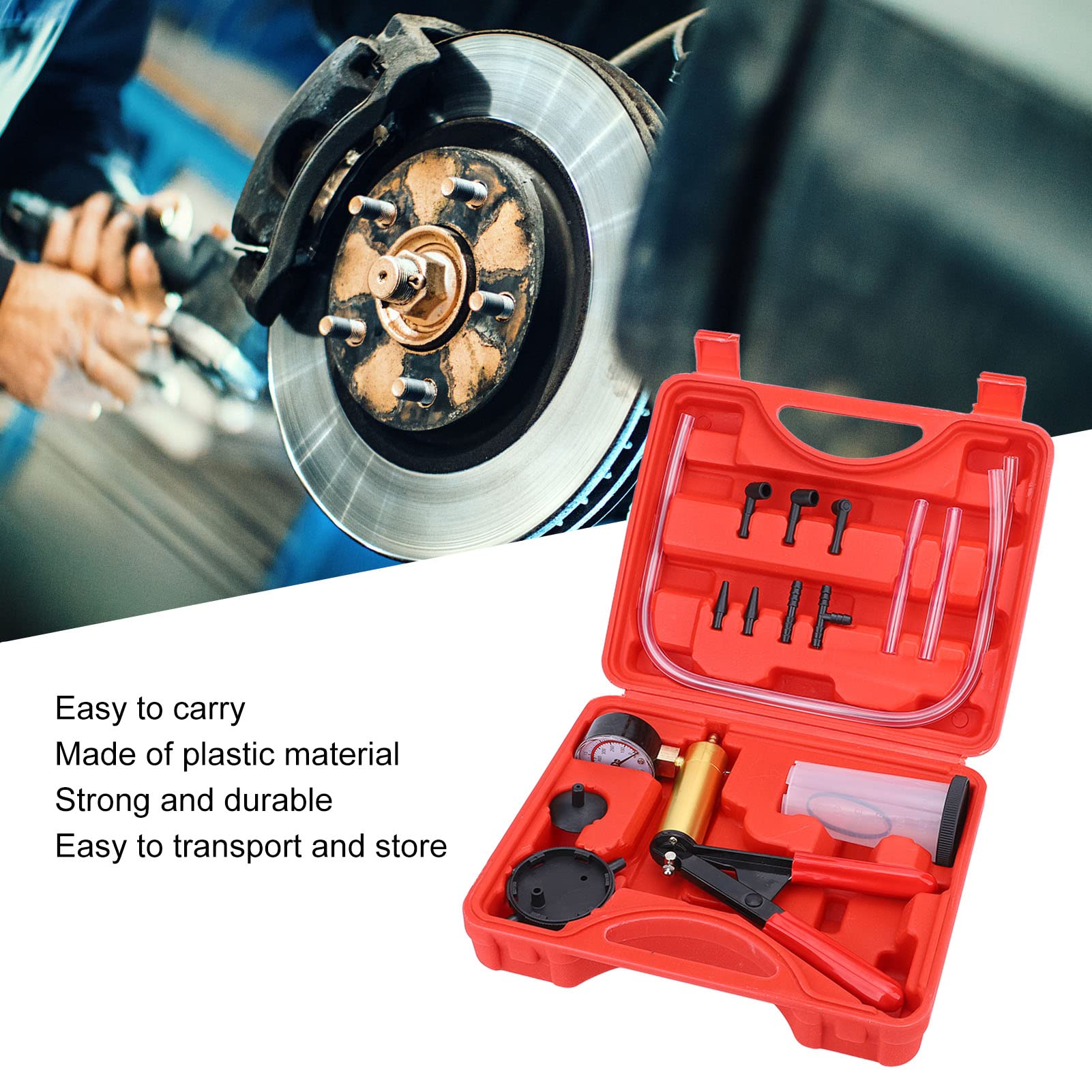 Kit De Purgador De Frenos, Kit De Comprobador De Bomba De Vacío Manual, Adaptador De Manguera con Caja De Almacenamiento Y Manuales De Automoción
