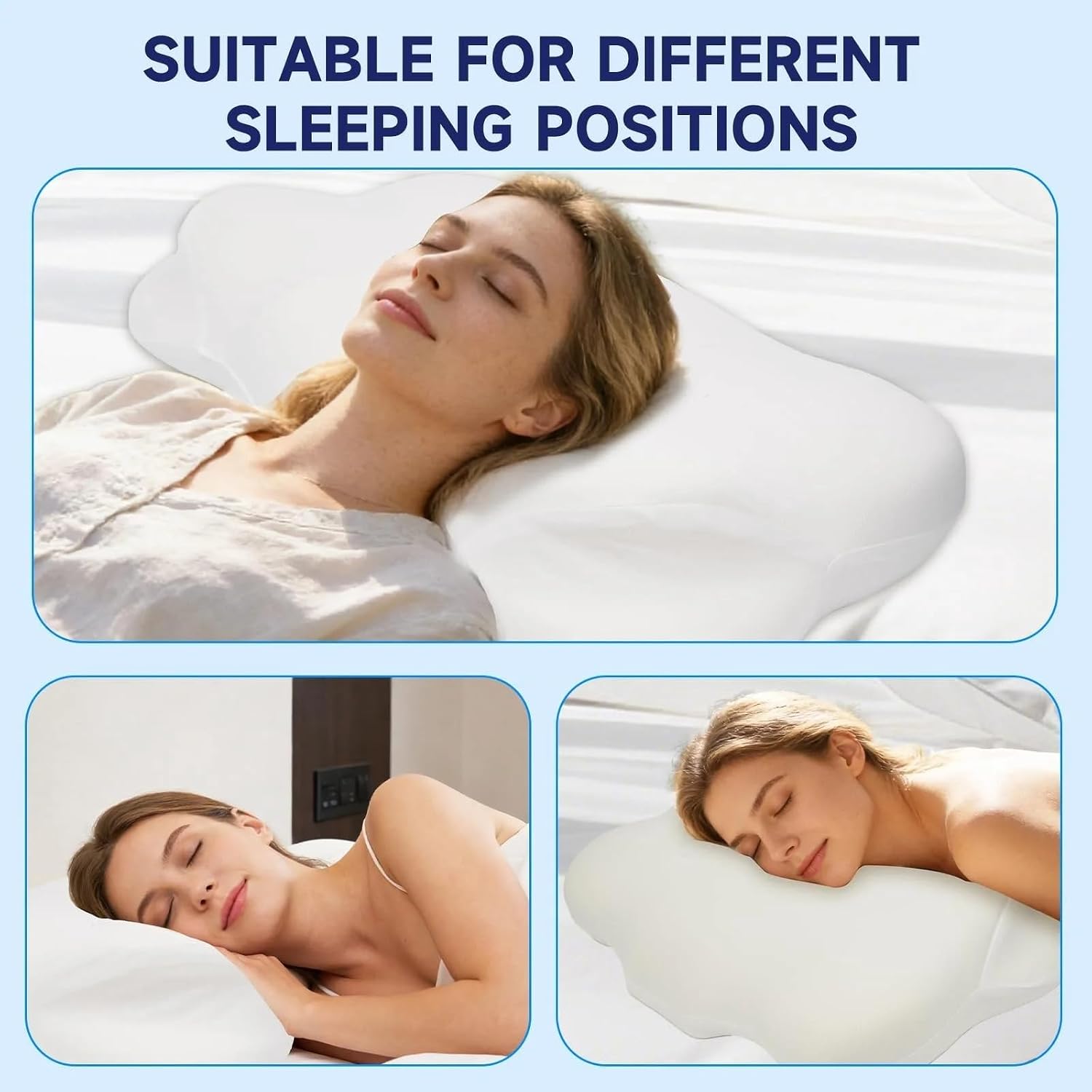 Mellow Cloudalign Pillow, Mellow Sleep Cloud Pillow, Adjustable Cervical Neck Support Pillow with Breathable Pillowcase for Side Back Stomach Sleepers (Dark Blue)