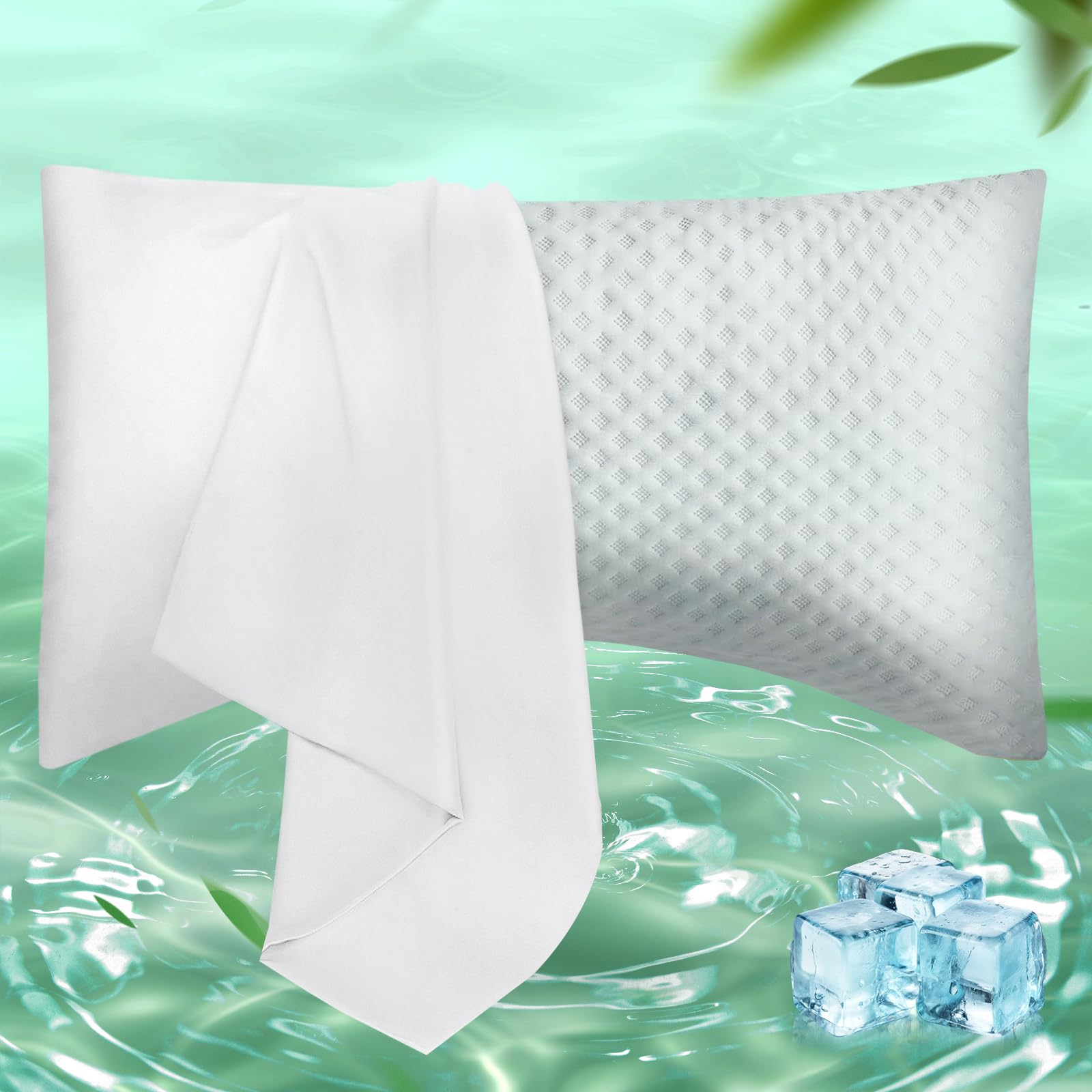 Photo 1 of Curved Pillow Case King Size, Side Sleeper Pillow Cases Cover Cooling Rayon Derived from Bamboo with Zipper for hot Sleepers Hair and Skin, Breathable Silky Soft Pillowcase 1 Pack 20 * 36 Inches