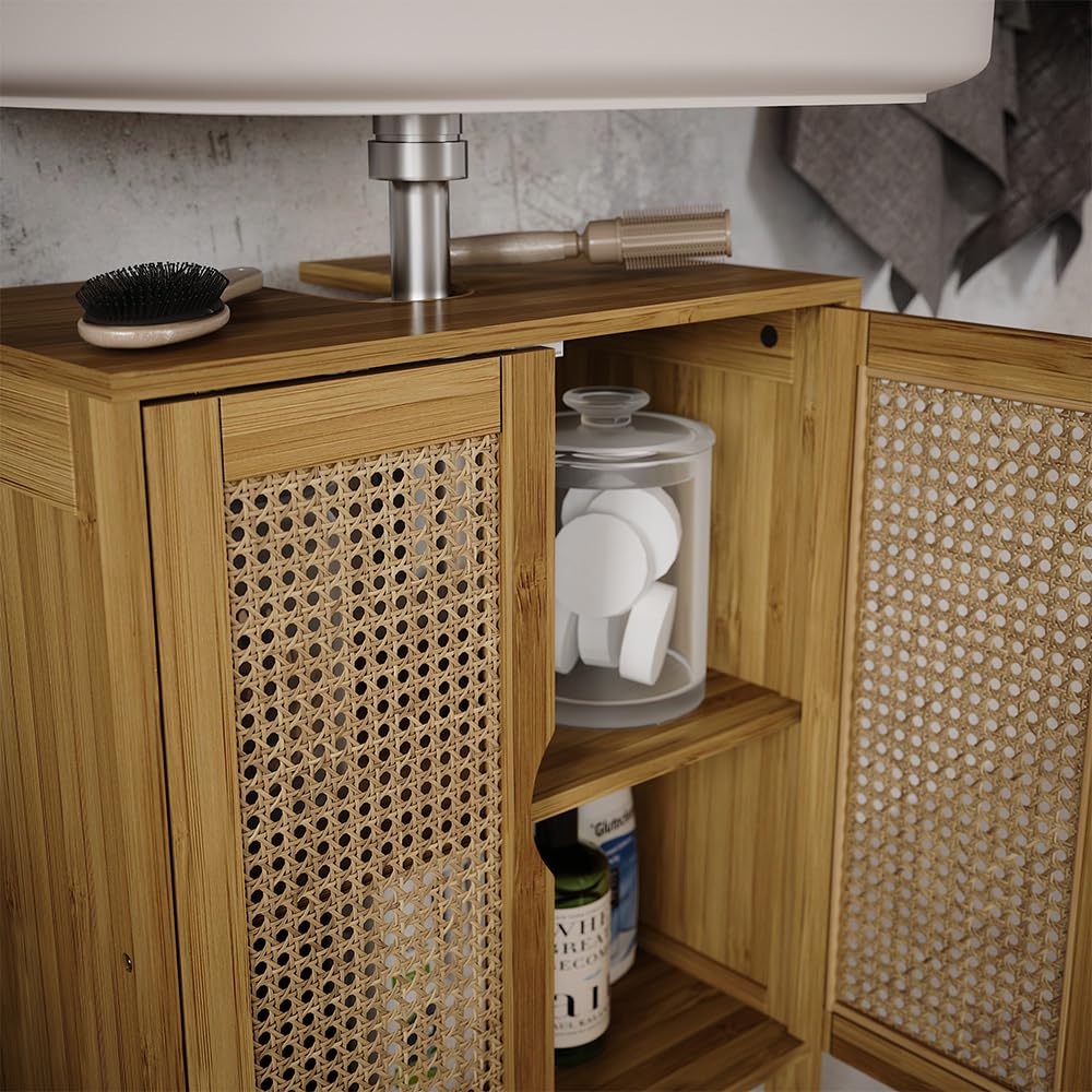 Vicco Waschbeckenunterschrank Liora, Bambus, 48 x 60 cm, zur Aufbewahrung von Badutensilien und Handtüchern