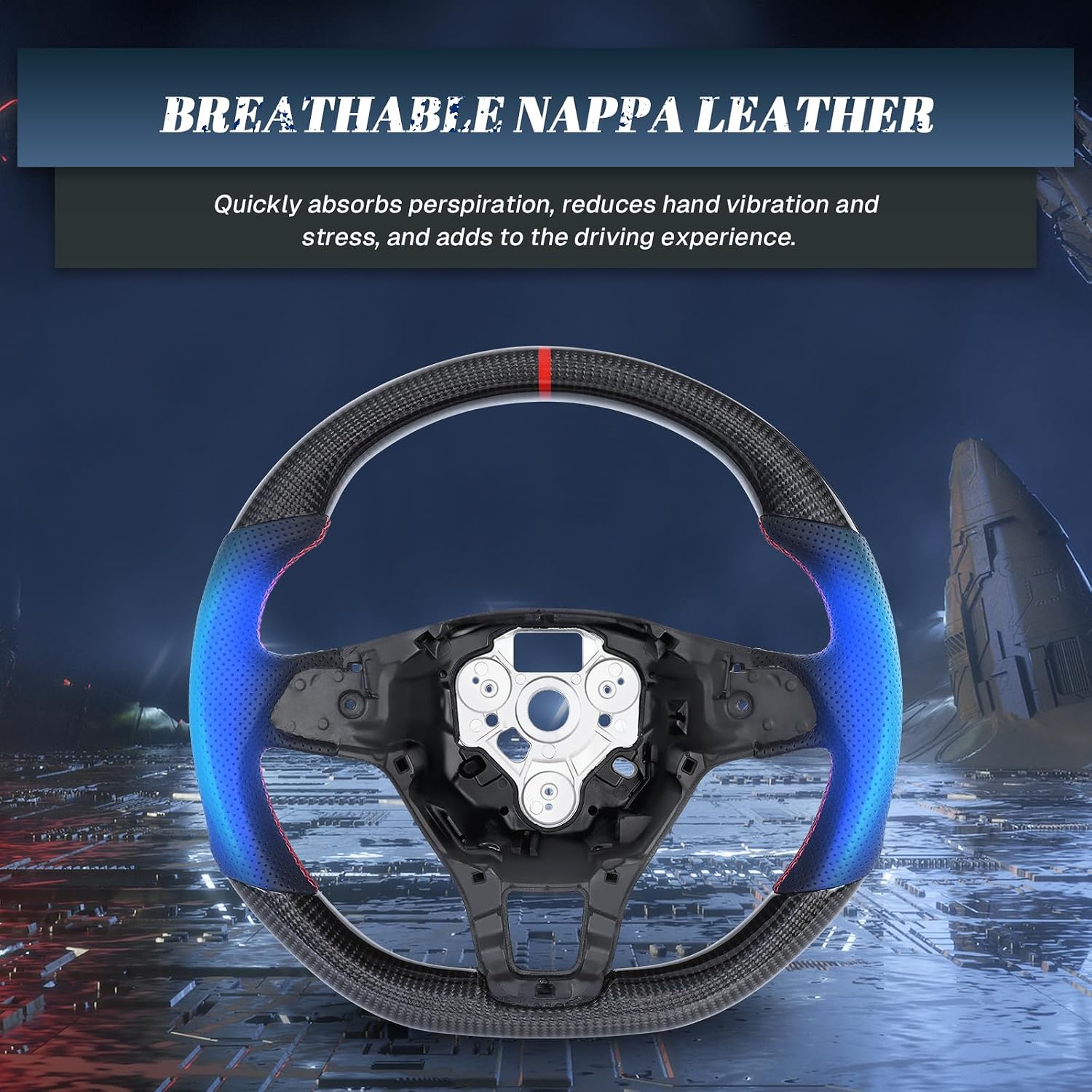 Real Carbon Fiber Steering Wheel D-shaped with Red stitching Perforated Leather Steering Wheel for VW Polo for Tiguan L for Sagitar for Phideon for Bora for T-Cross for Teramont