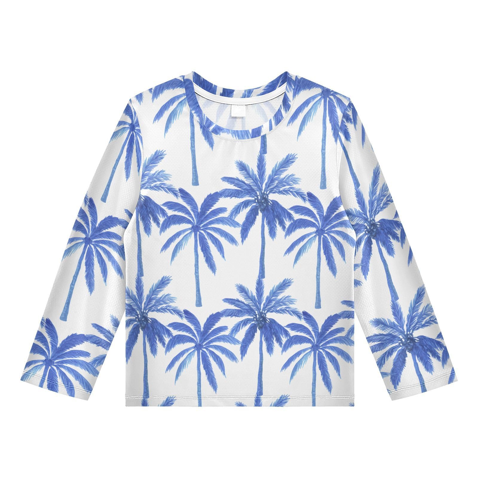 Blue Palm Trees Rash Guard Shirt for Boys Sun Protection Shirt for Kids Toddler UPF50+ 5-6T