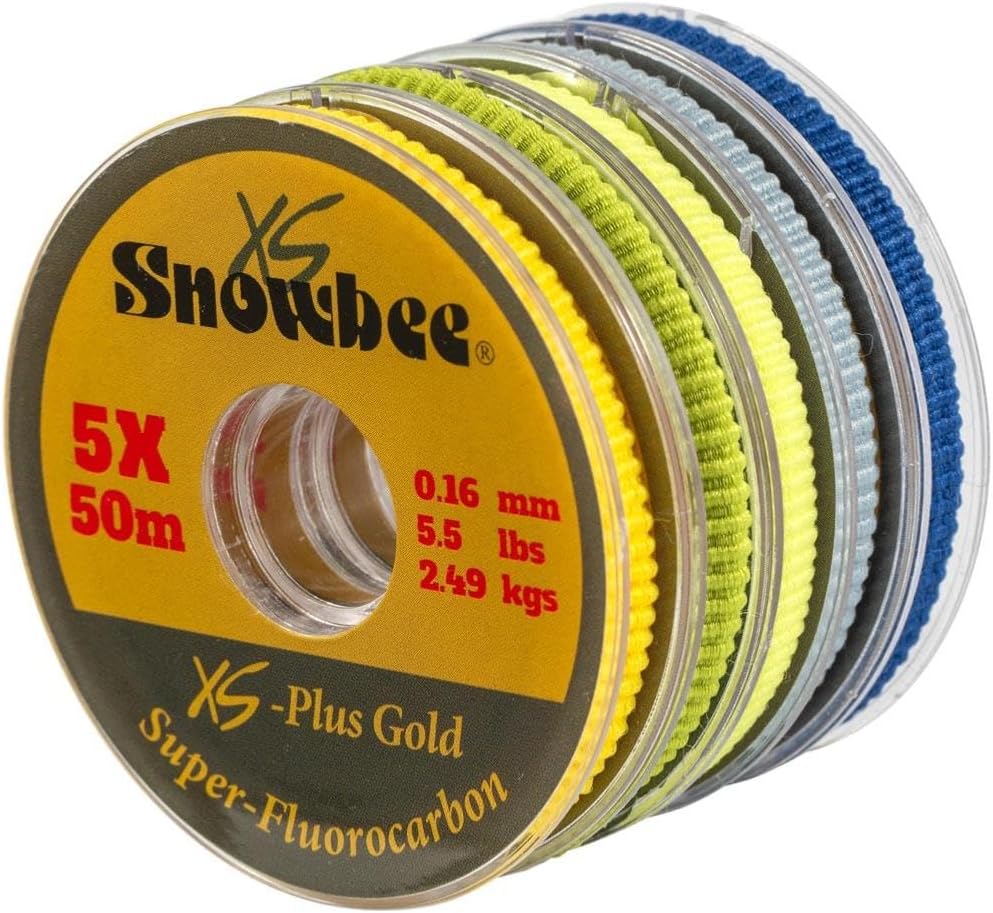 Snowbee XS-Plus Gold Super Fluorocarbon Tippet Line for Fly Fishing, Clear Fluorocarbon Leader Material with High Knot Strength, 50 m Spool